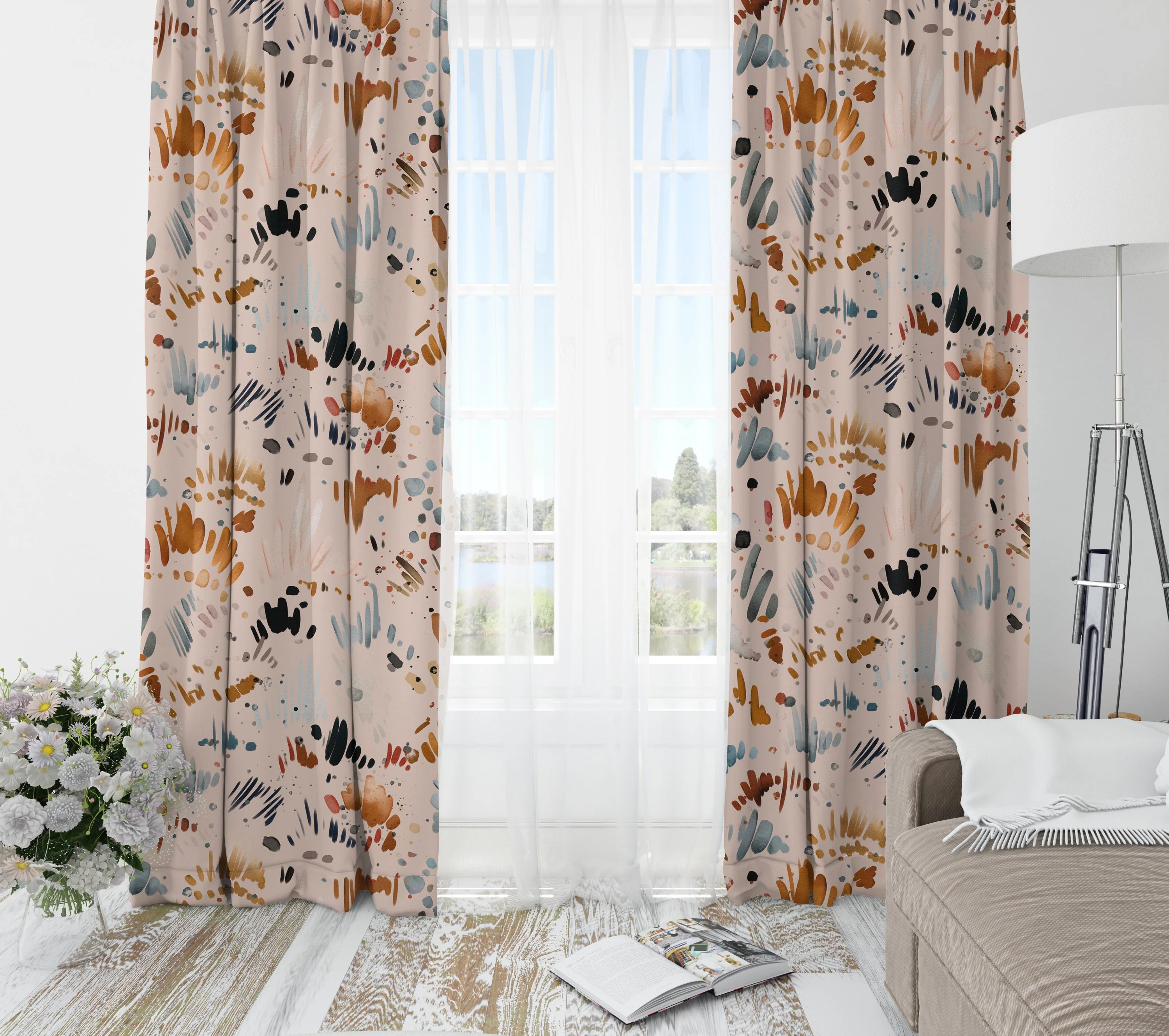 Abstract Cream Blackout Curtains - Image 2
