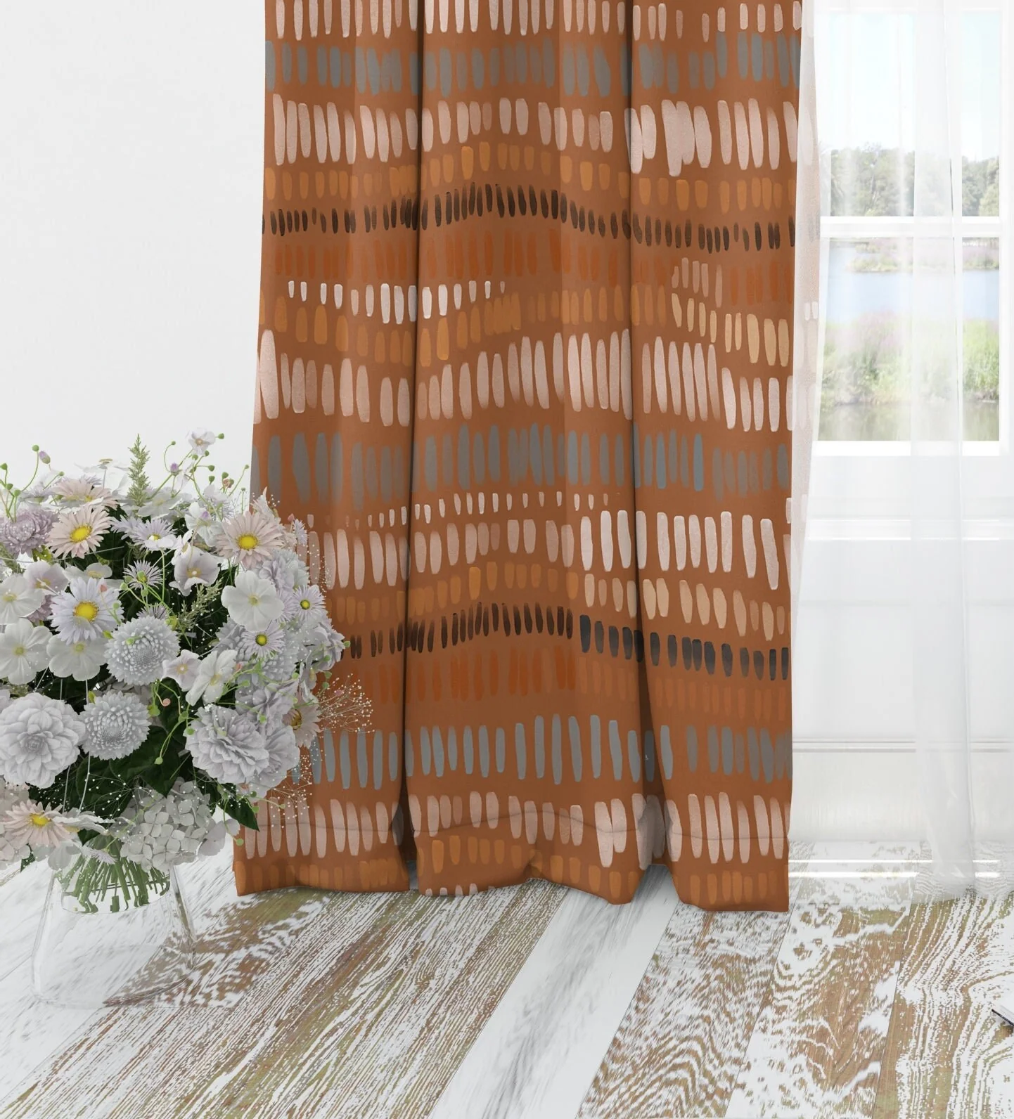 Abstract Rust Blackout Curtains - Image 3