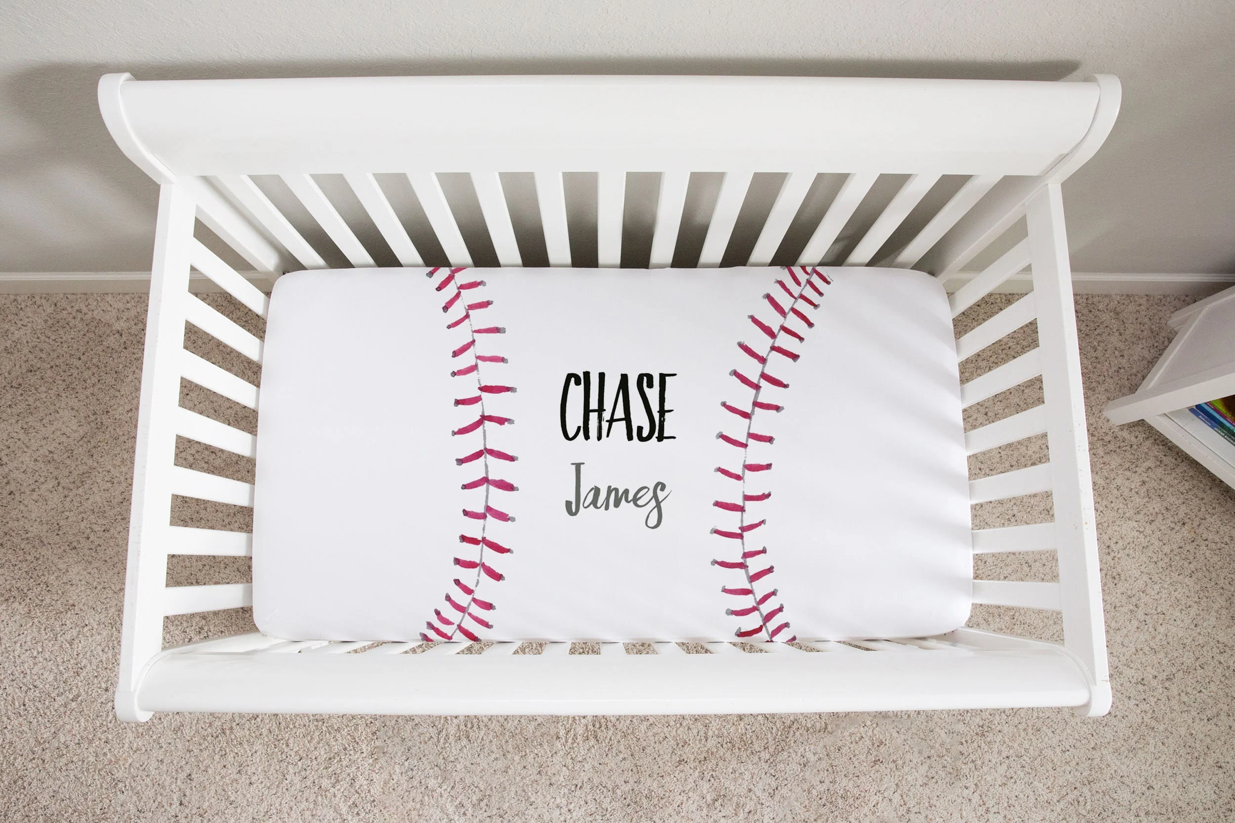 Baseball Florals Personalized Crib Sheet for Boy