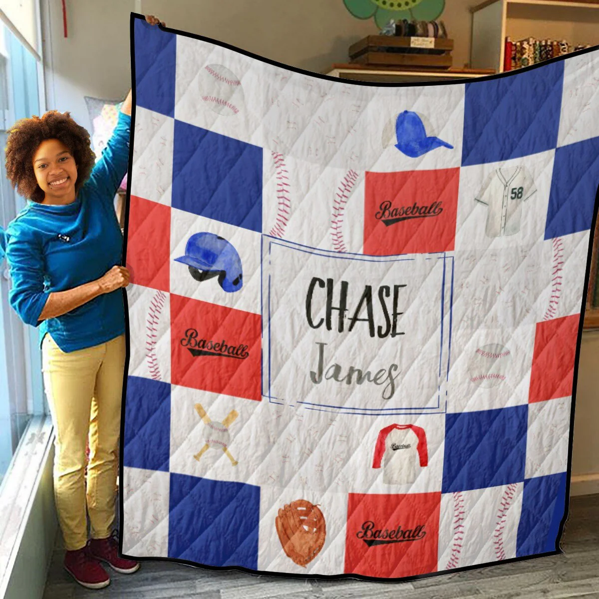 Baseball Patchwork Personalized Quilted Bedspread Set - Image 3