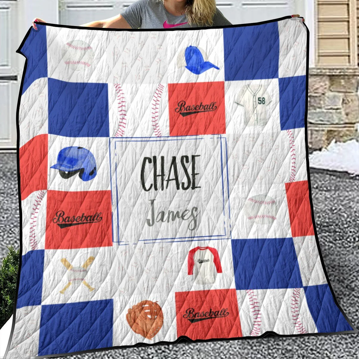 Baseball Patchwork Personalized Quilted Bedspread Set - Image 4