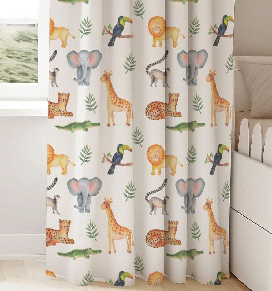 Beige Safari Animals Blackout Curtains - Image 2
