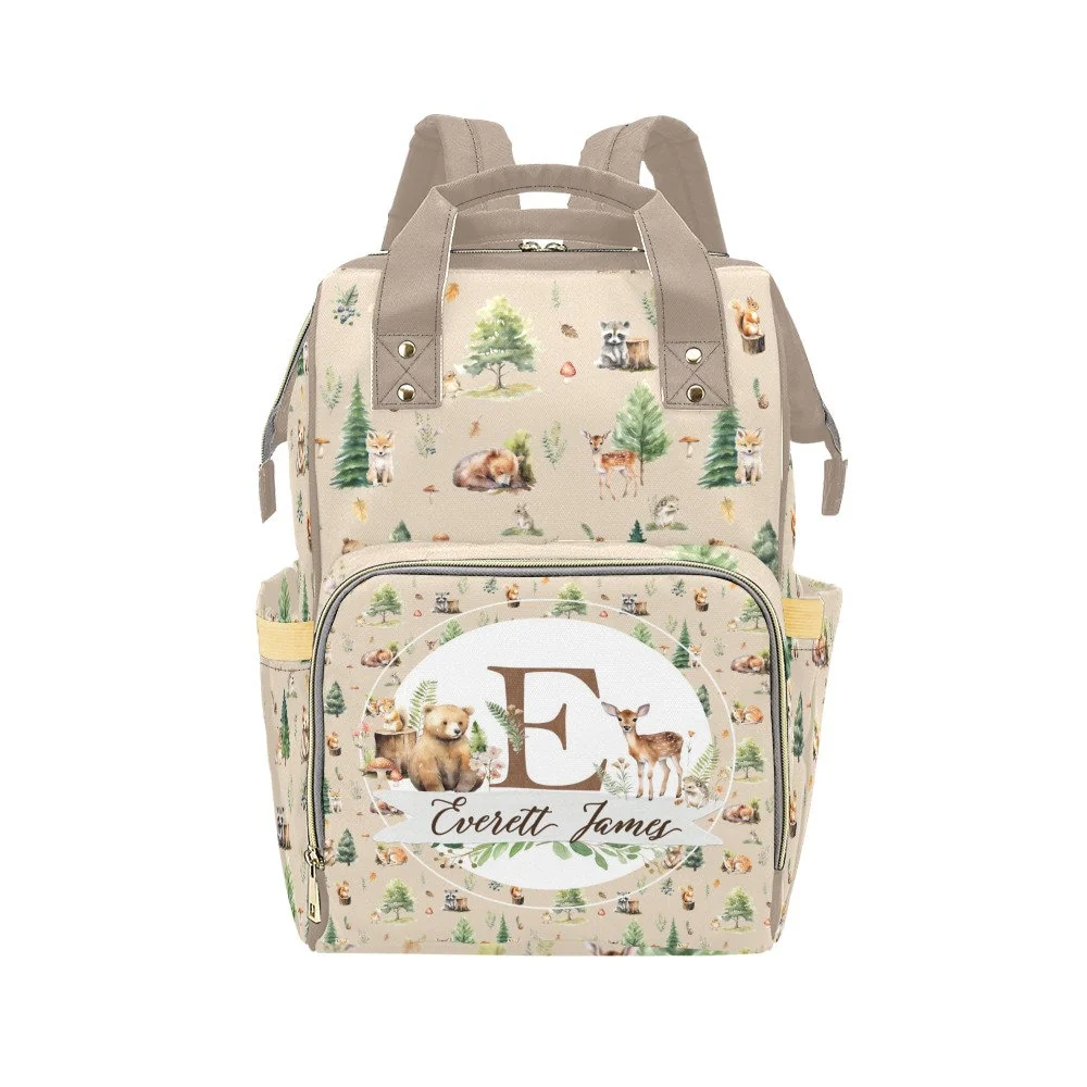 Beige Woodland Personalized Diaper Bag