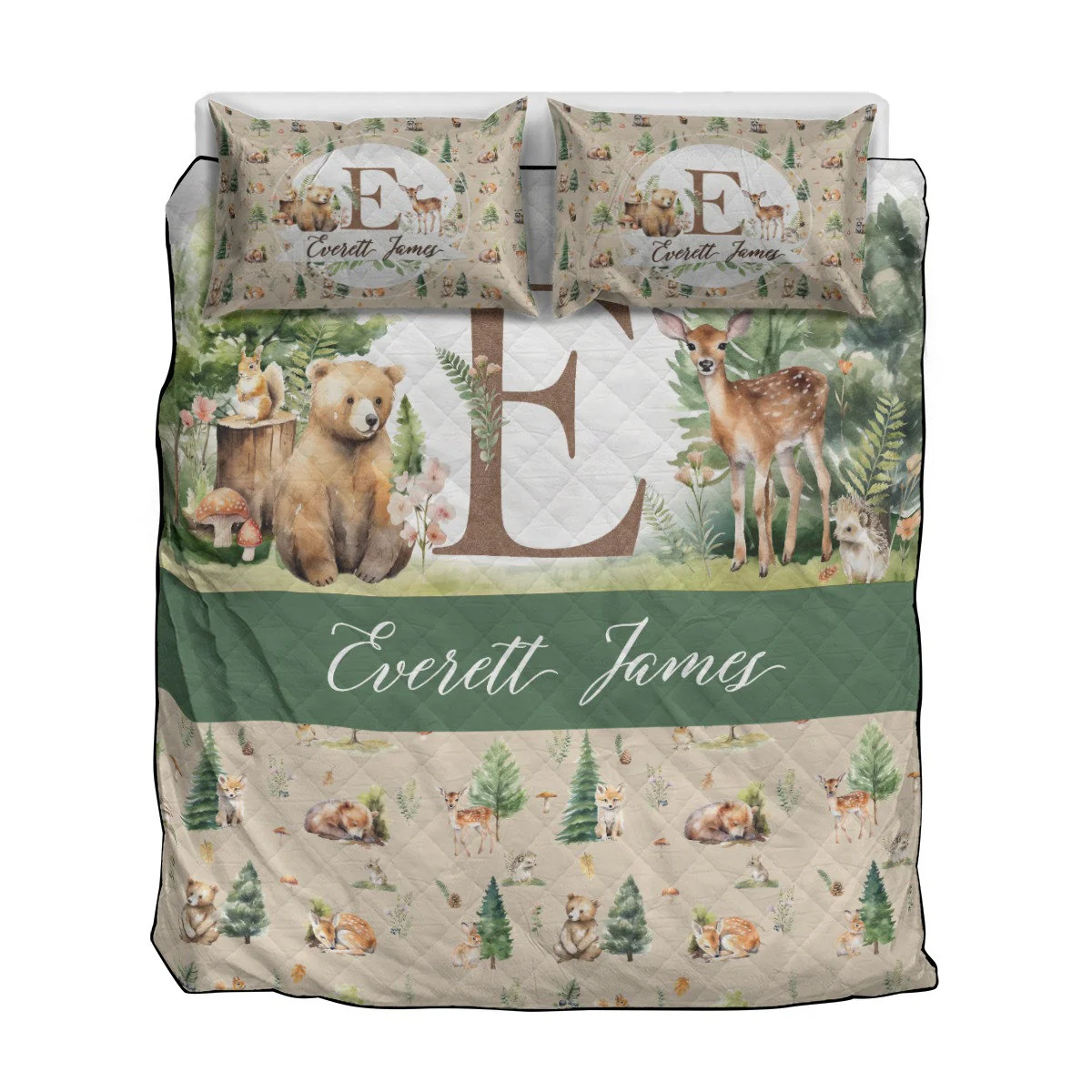 Beige Woodland Personalized Quilted Bedspread Set - Image 2