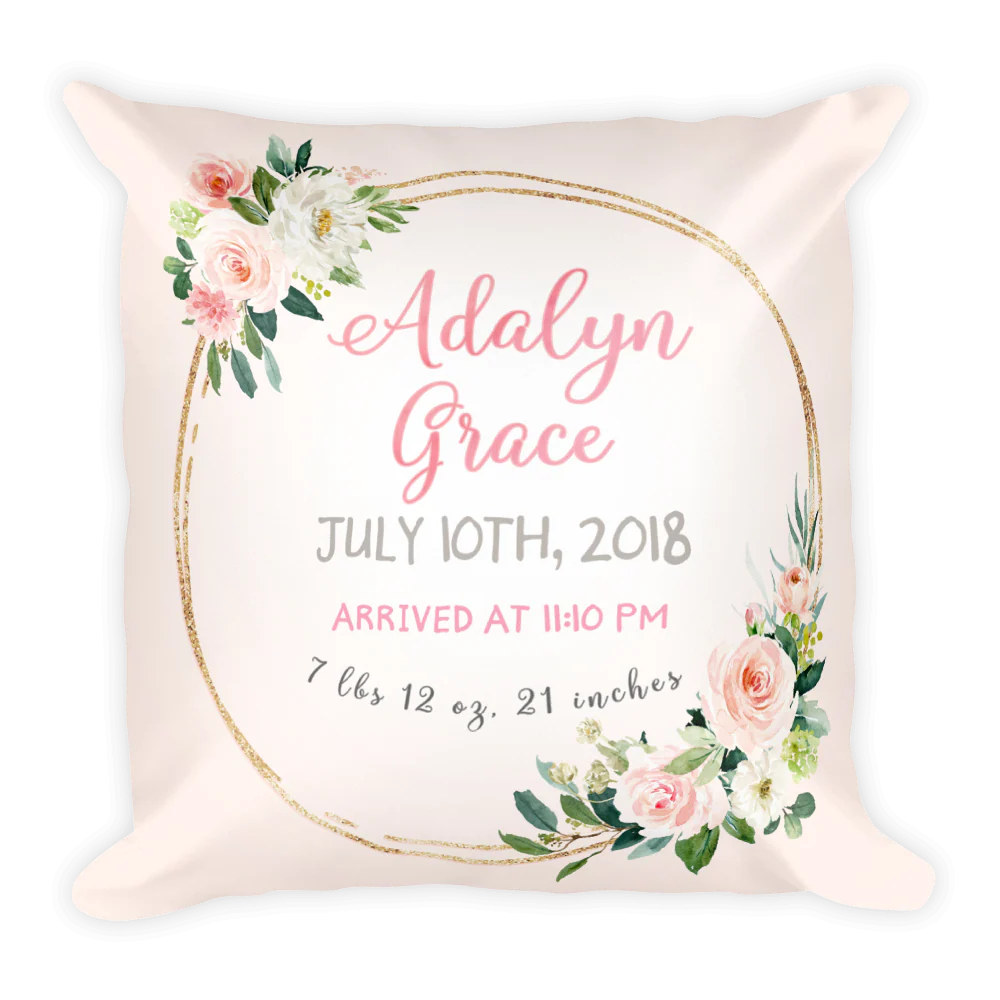 Blush Florals Birth Stats Pillow - Image 3