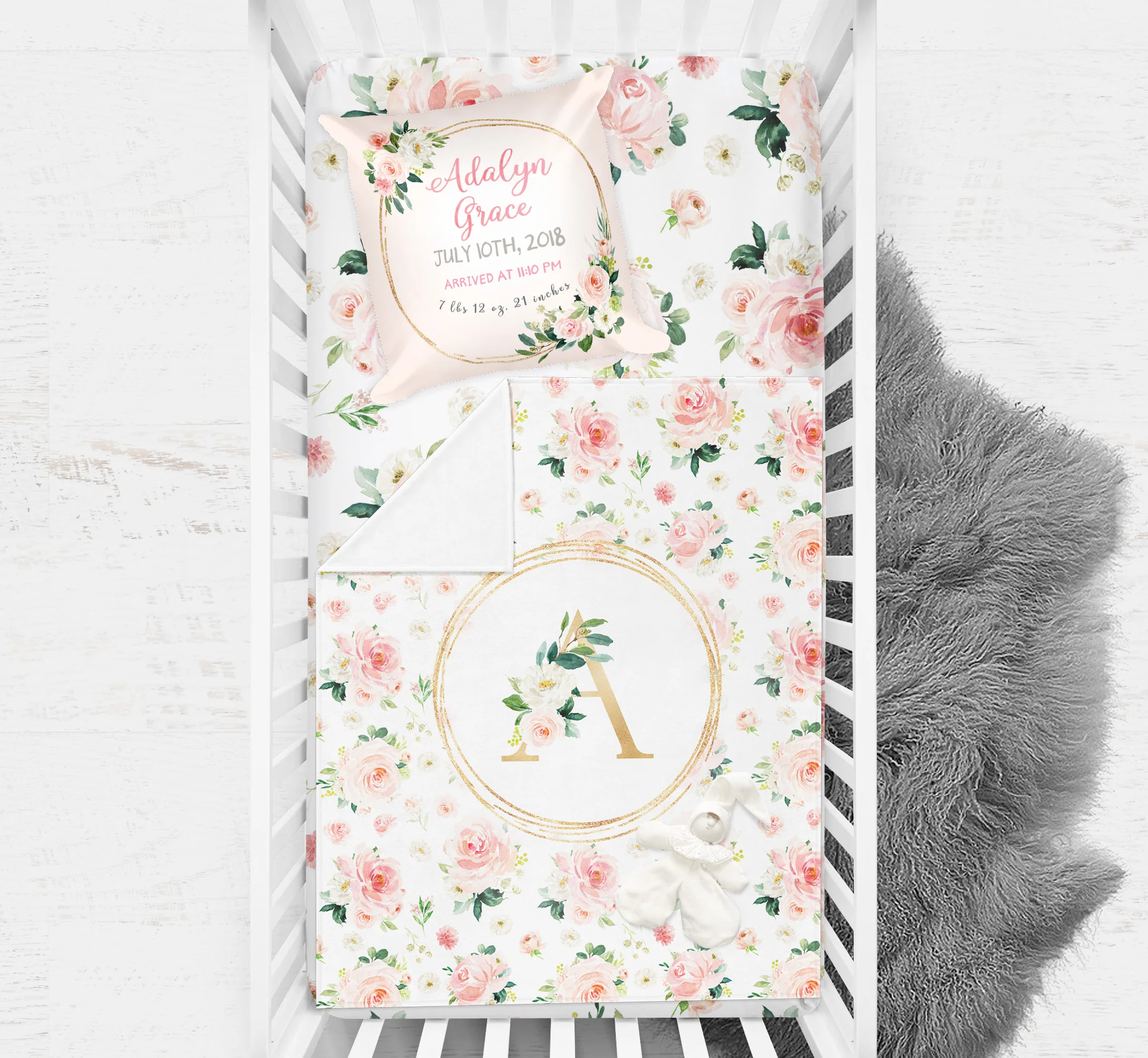 Blush Florals Birth Stats Pillow - Image 5