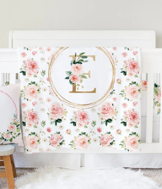 Blush Florals Monogrammed Blanket for Girl - Image 4