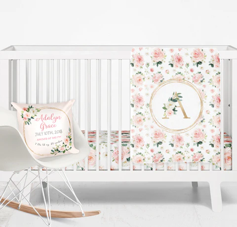 Blush Florals Patterned Crib Sheet for Girl - Image 3