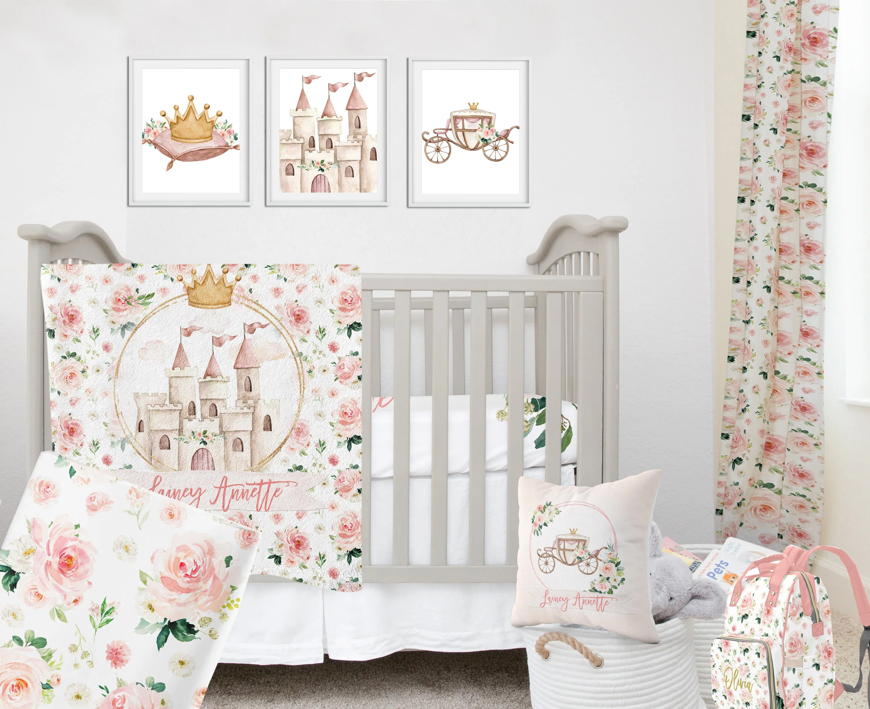 Blush Florals Royal Personalized Blanket for Girl - Image 2