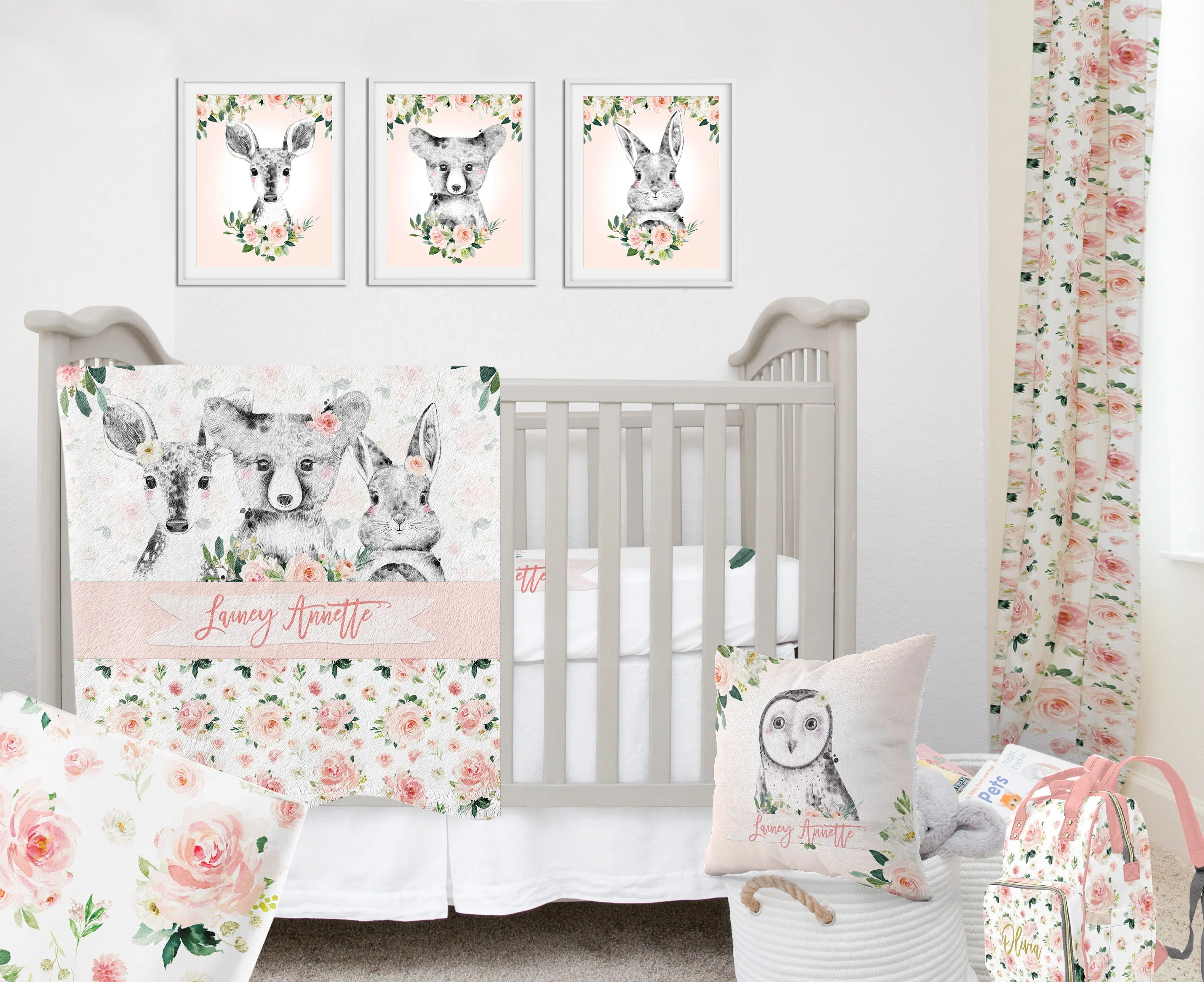 Blush Florals with Black and White Animals Blackout Curtains - Image 3