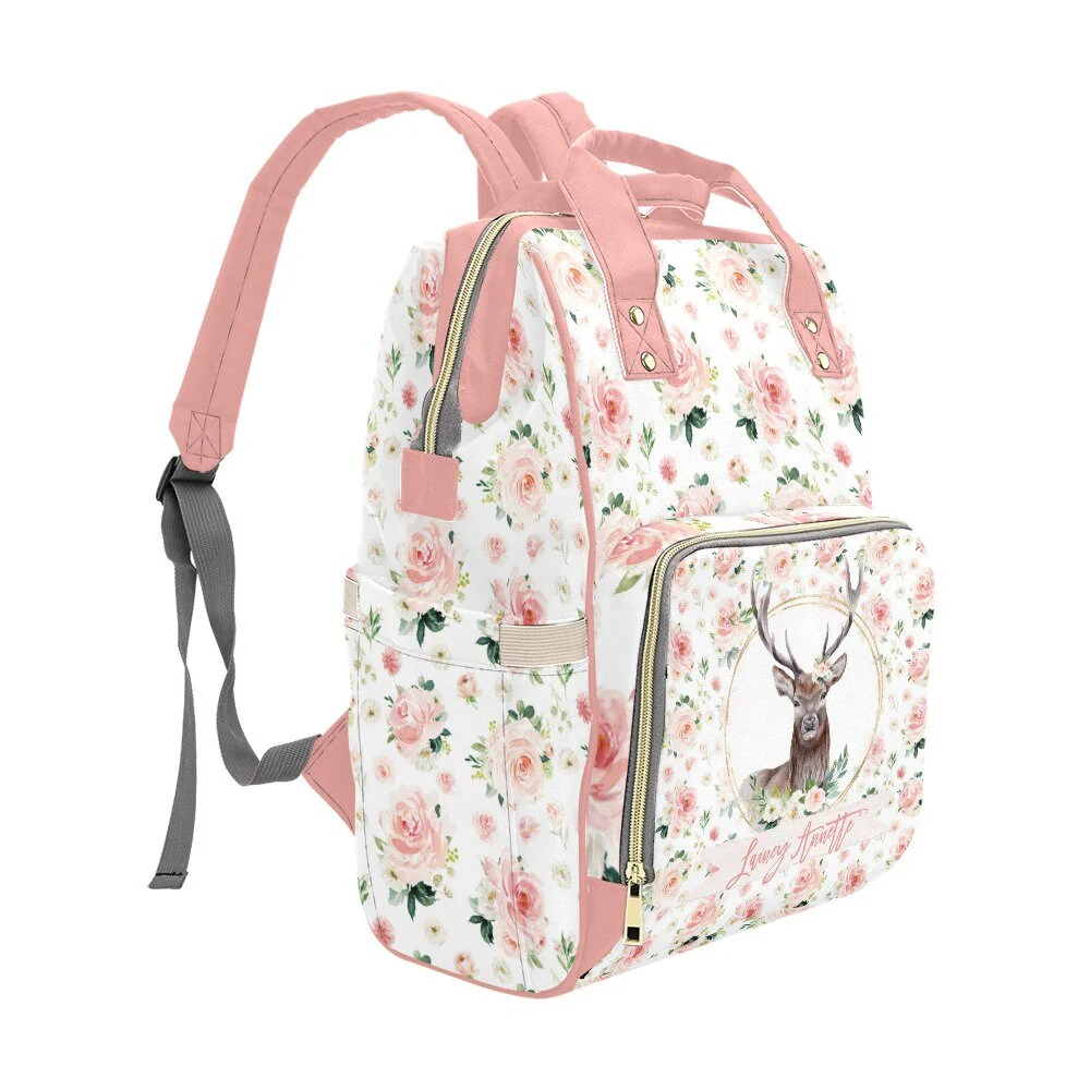 Blush Florals with Deer Personalized Diaper Bag - Image 4