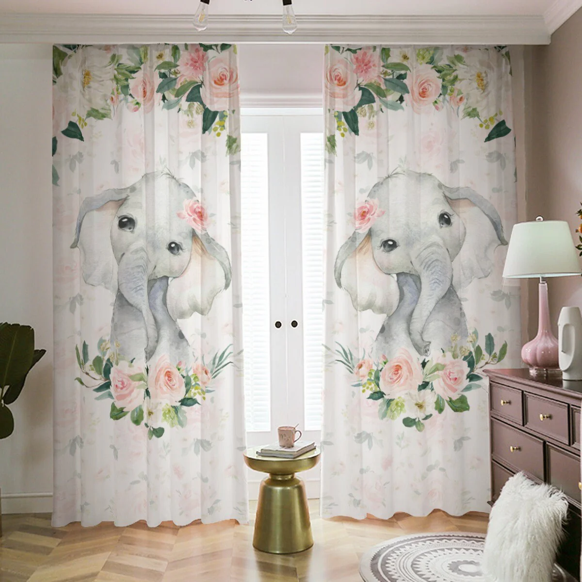 Blush Florals with Elephant Blackout Curtains - Image 2