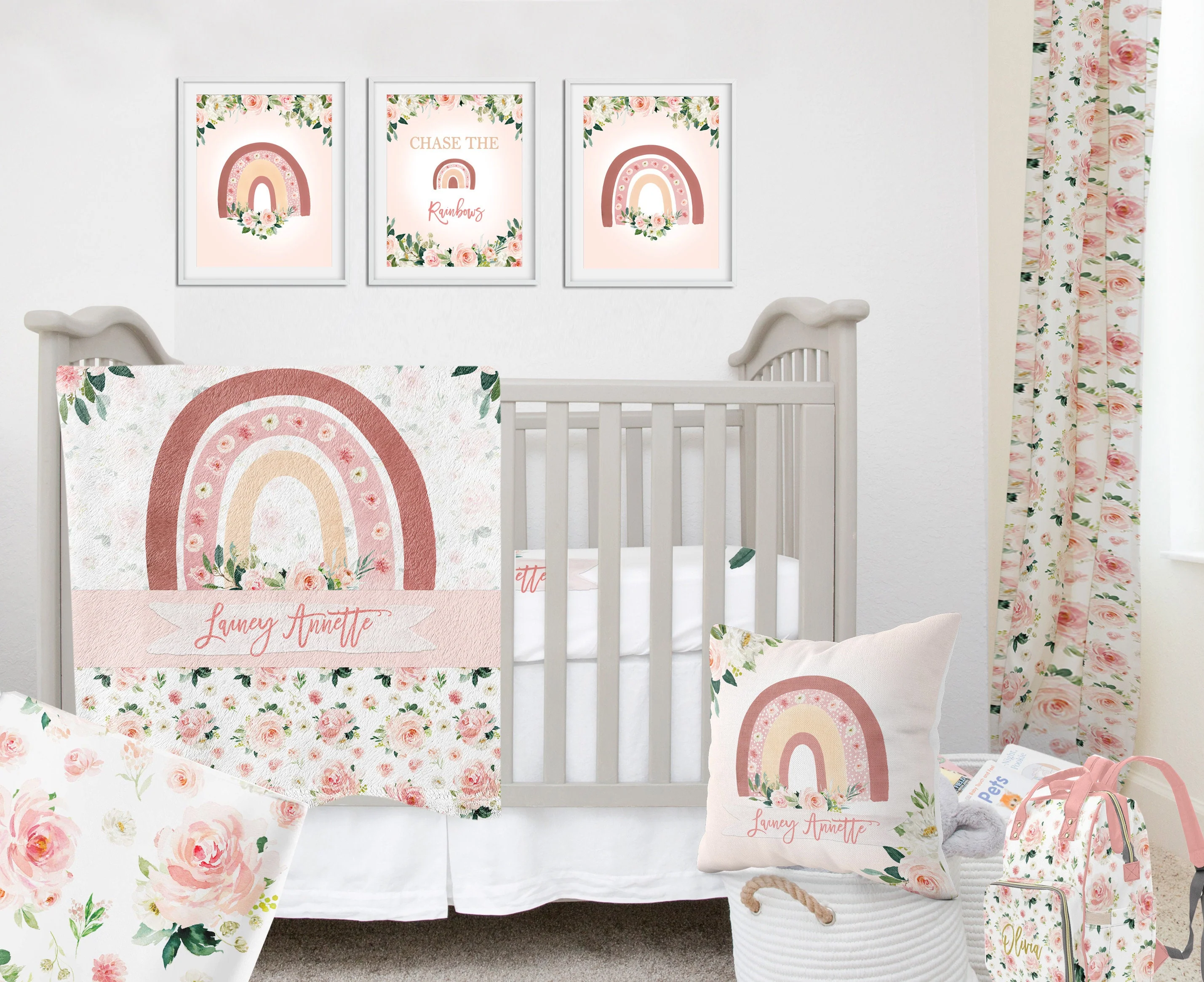 Blush Florals with Rainbow Personalized Blanket for Girl - Image 2