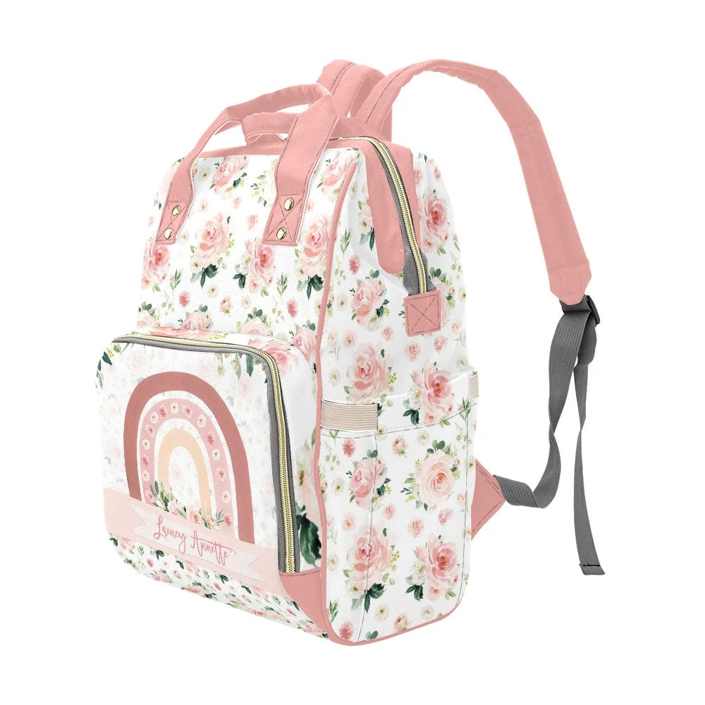 Blush Florals with Rainbow Personalized Diaper Bag - Image 3