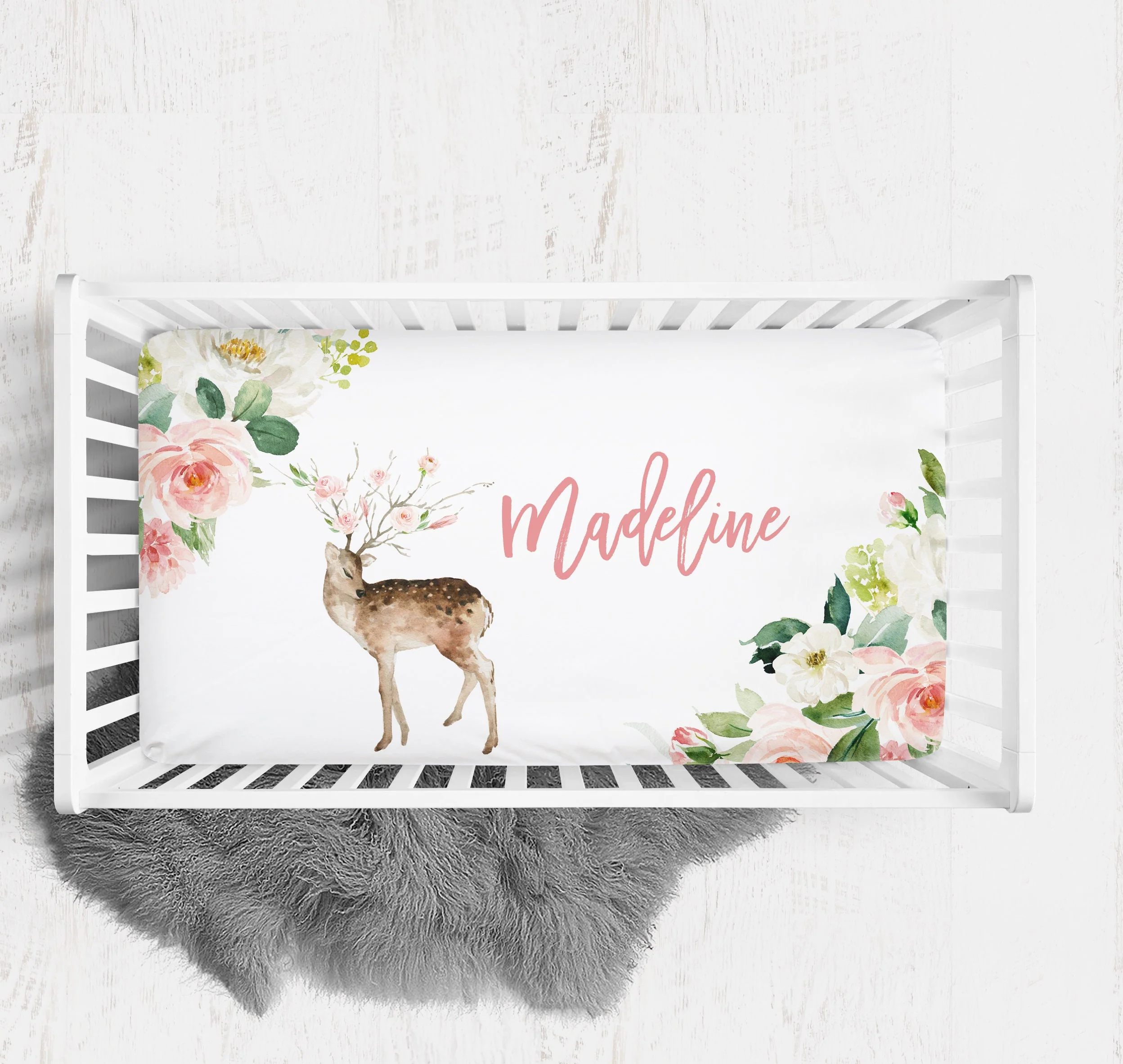 Blush Florals with Teepee Personalized Crib Sheet for Girl