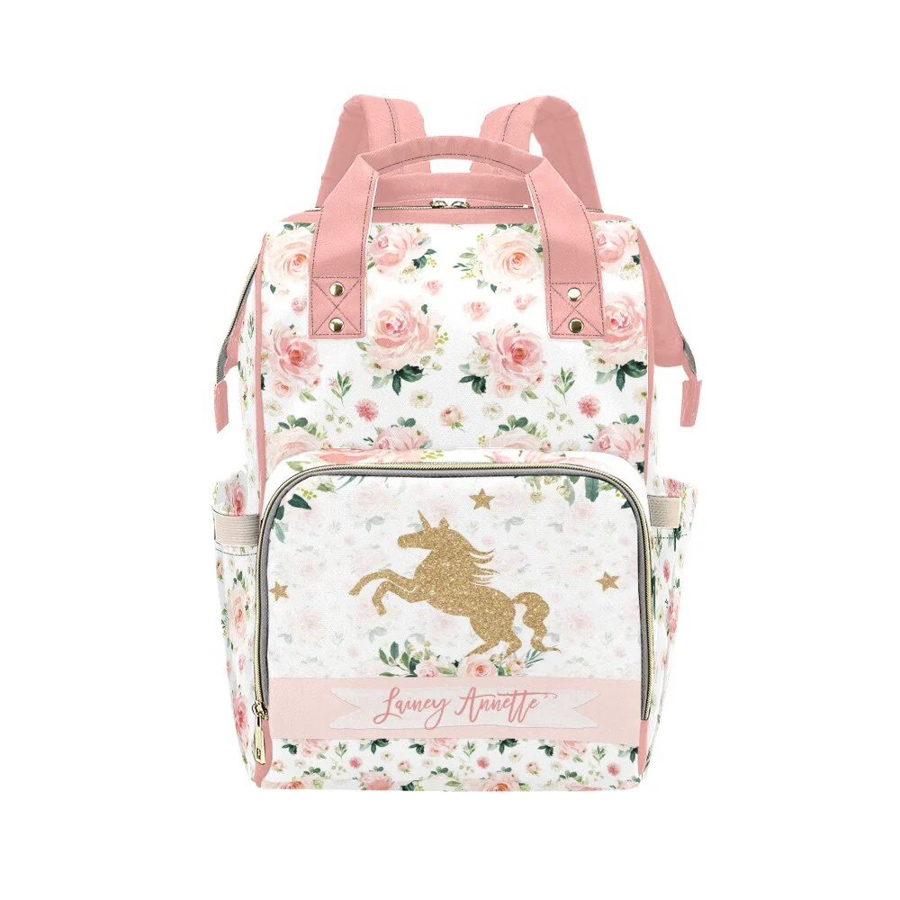 Blush Florals with Unicorn Personalized Diaper Bag