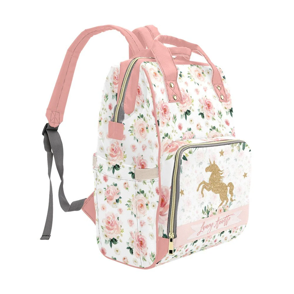 Blush Florals with Unicorn Personalized Diaper Bag - Image 2