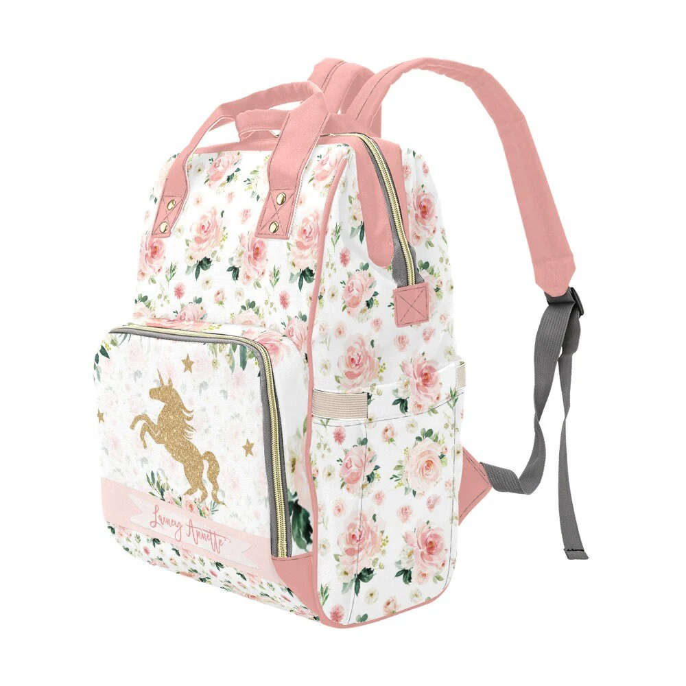 Blush Florals with Unicorn Personalized Diaper Bag - Image 3