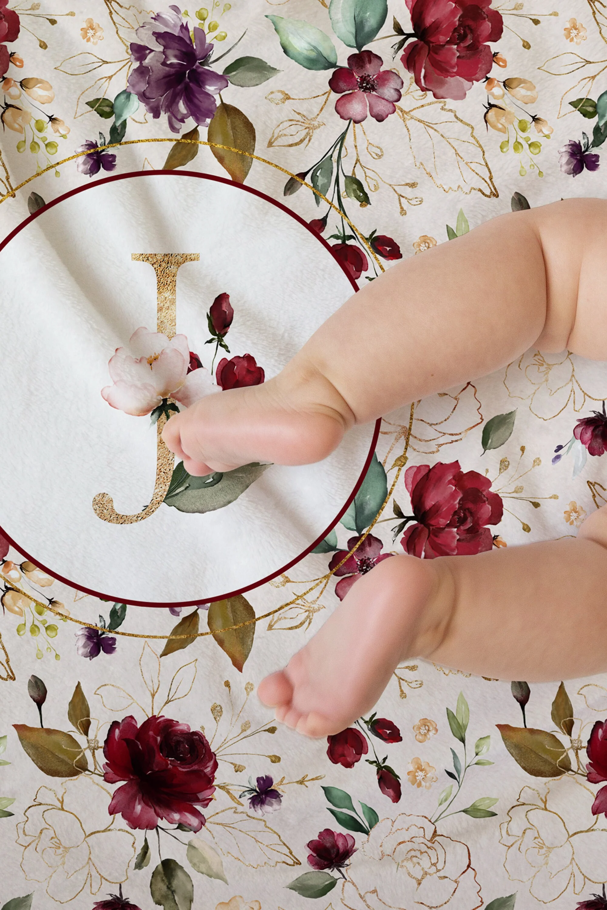 Burgundy Flowers Monogrammed Blanket for Girl - Image 3