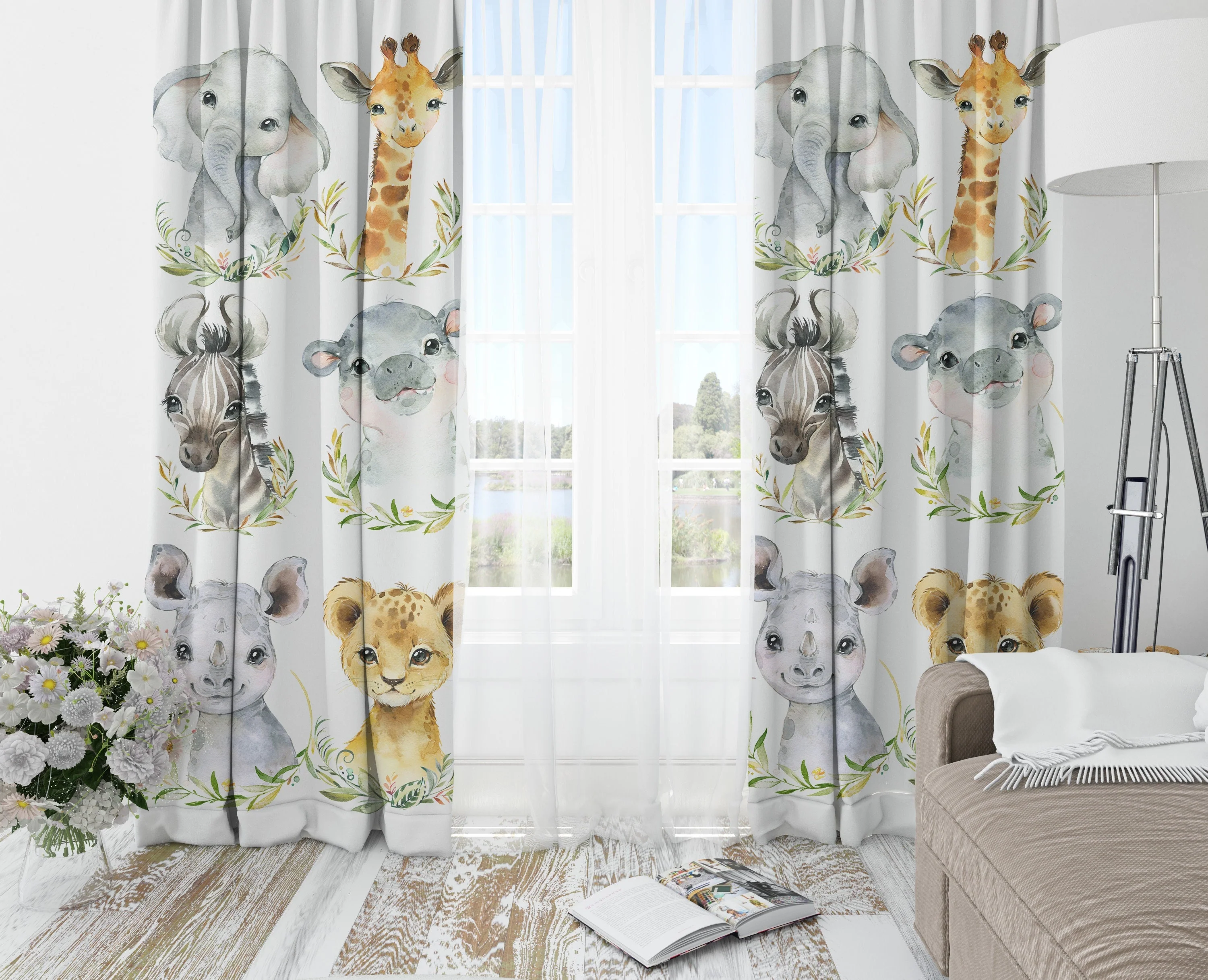 Cute Safari Animals Blackout Curtains