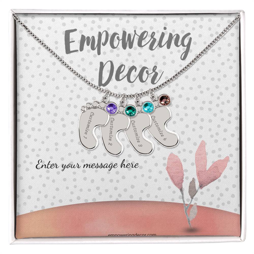 Engraved Baby Feet Necklace with Birthstones - Image 14