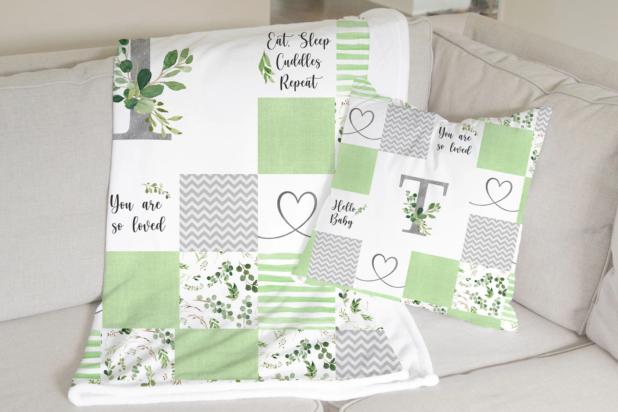 Greenery Monogrammed Quilt Inspired Blanket - Image 3