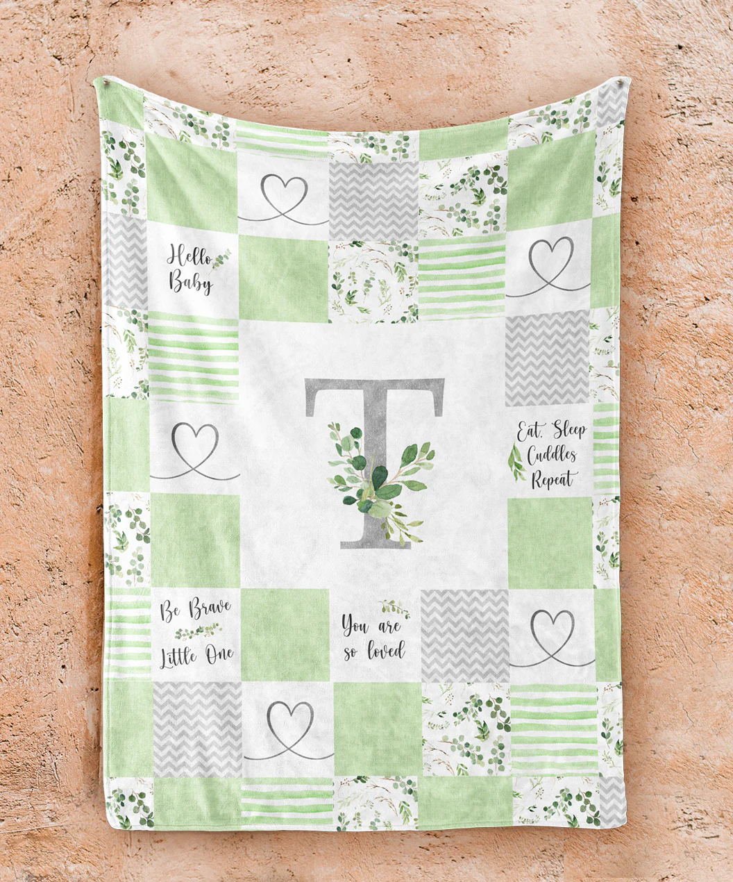 Greenery Monogrammed Quilt Inspired Blanket - Image 5
