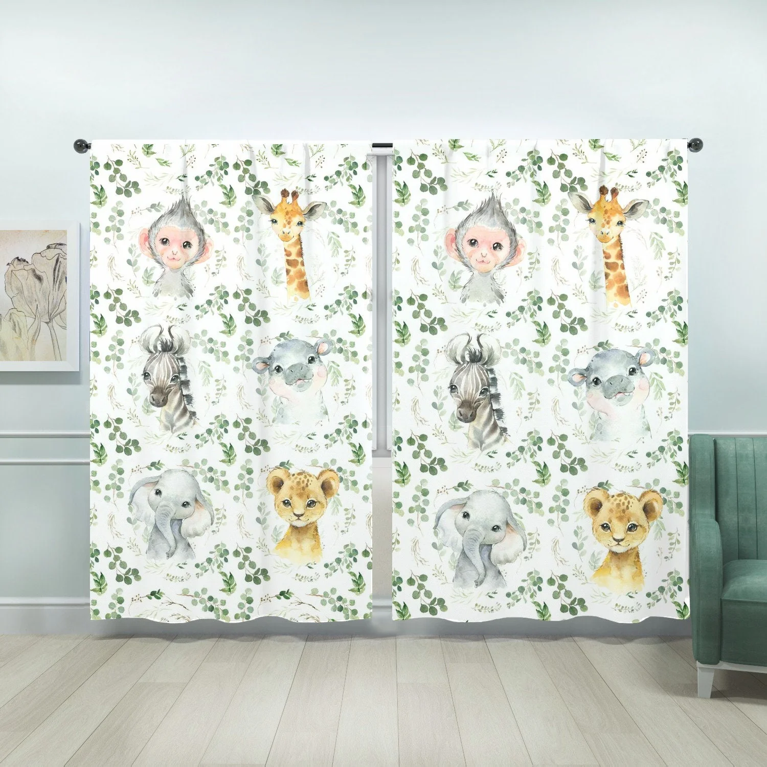 Greenery with Safari Animals Blackout Curtains - Image 2