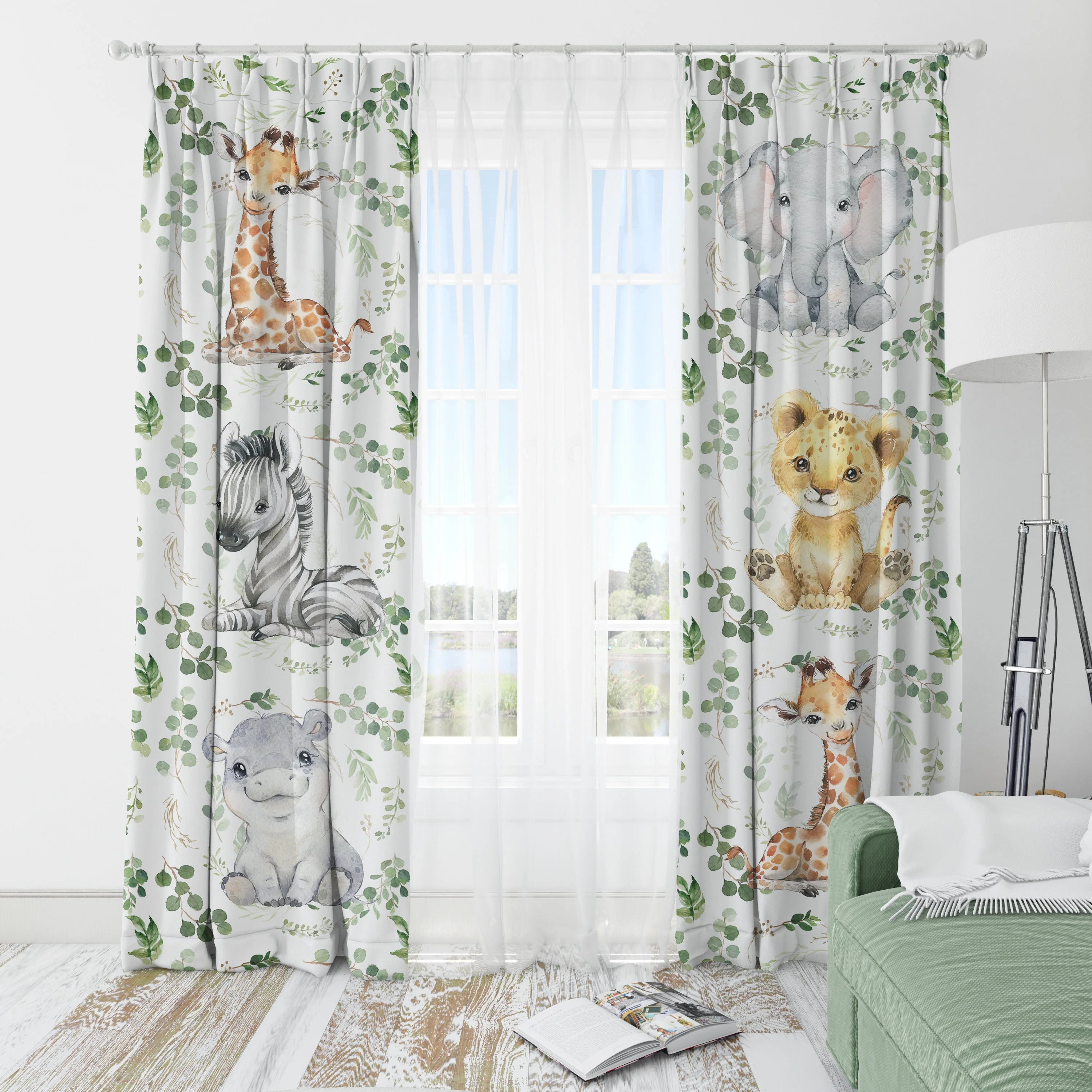 Greenery with Safari Babies Blackout Curtains - Image 4