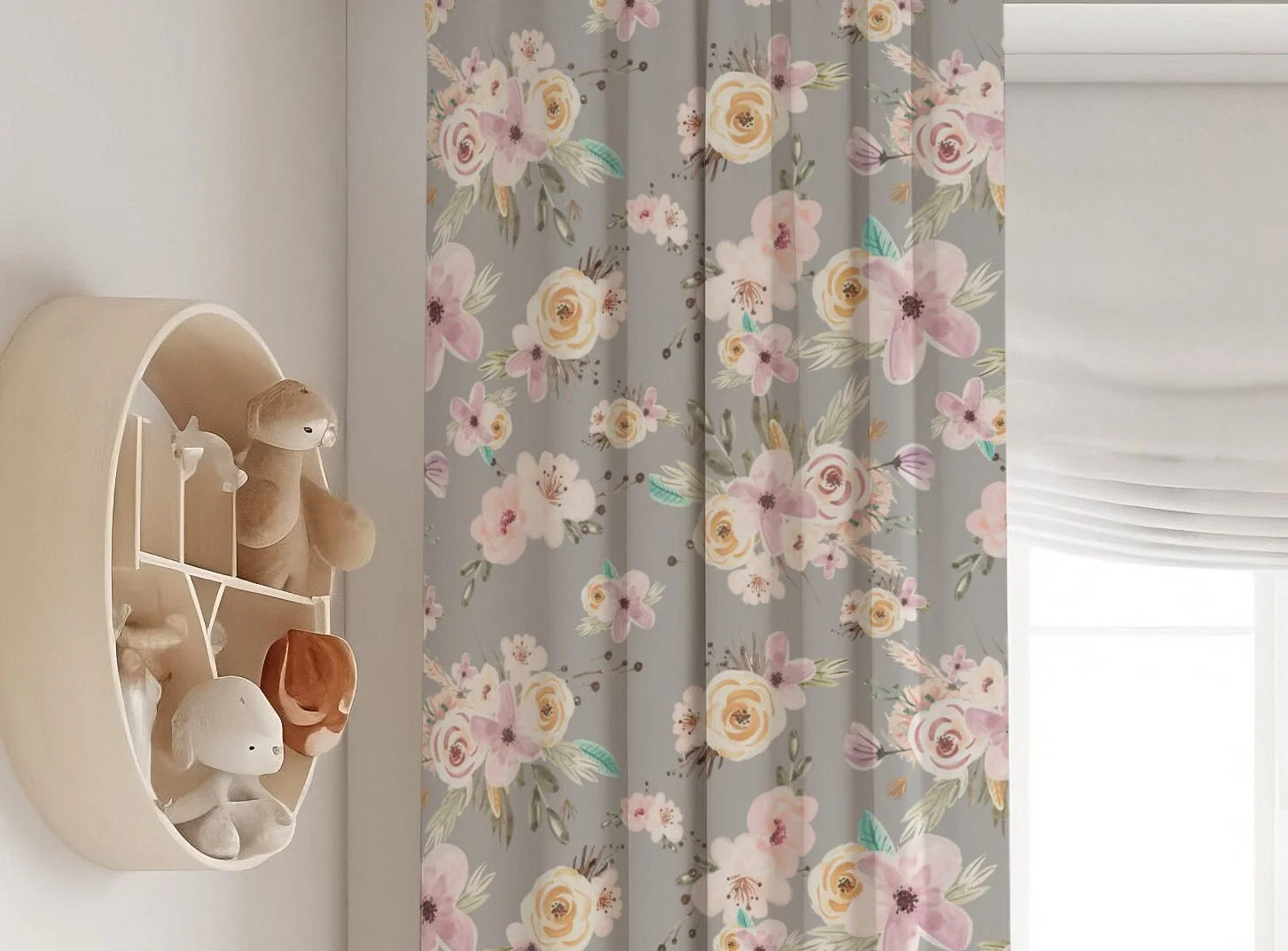 Grey Flowers Blackout Curtains - Image 2