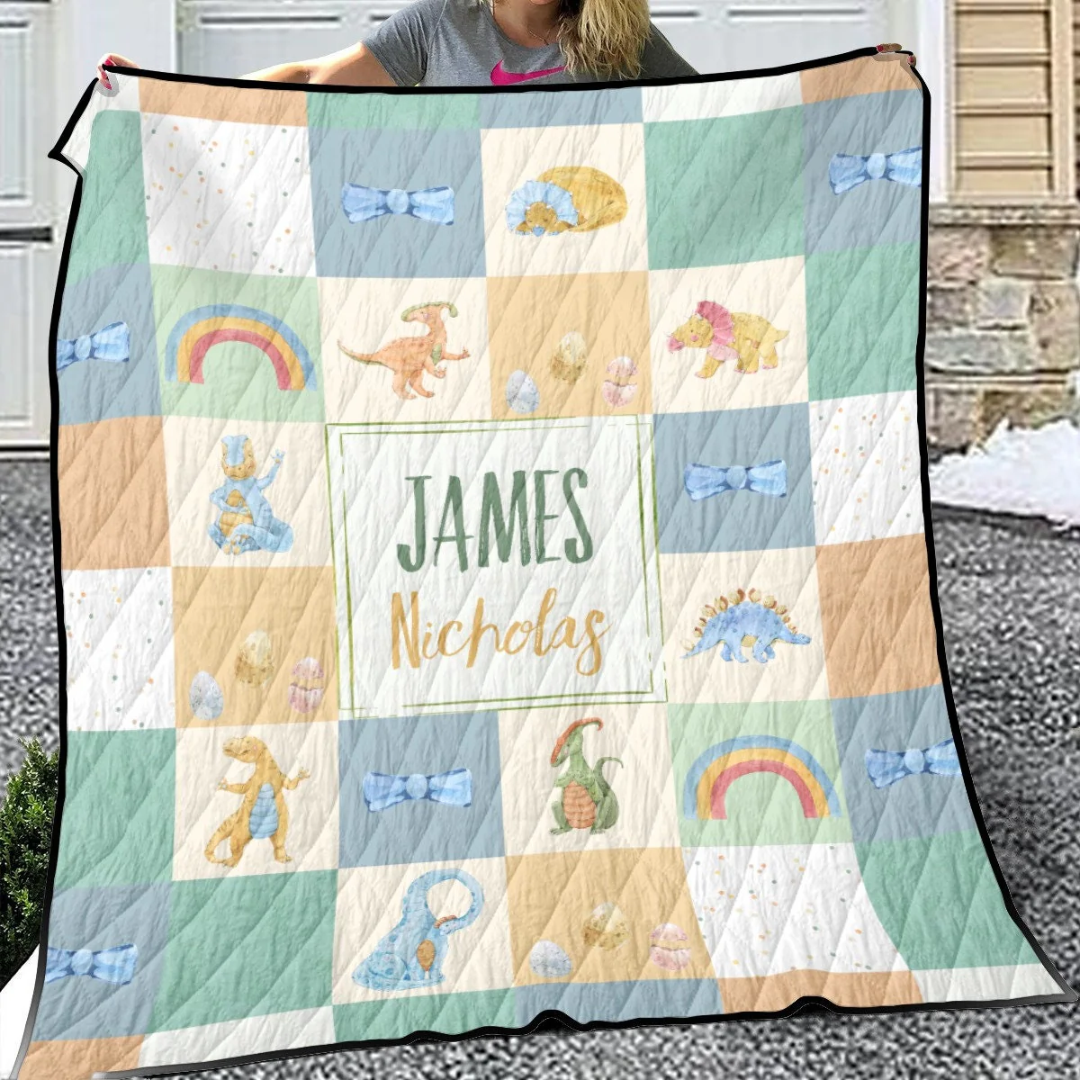 Happy Dinos Personalized Quilted Bedspread Set - Image 3