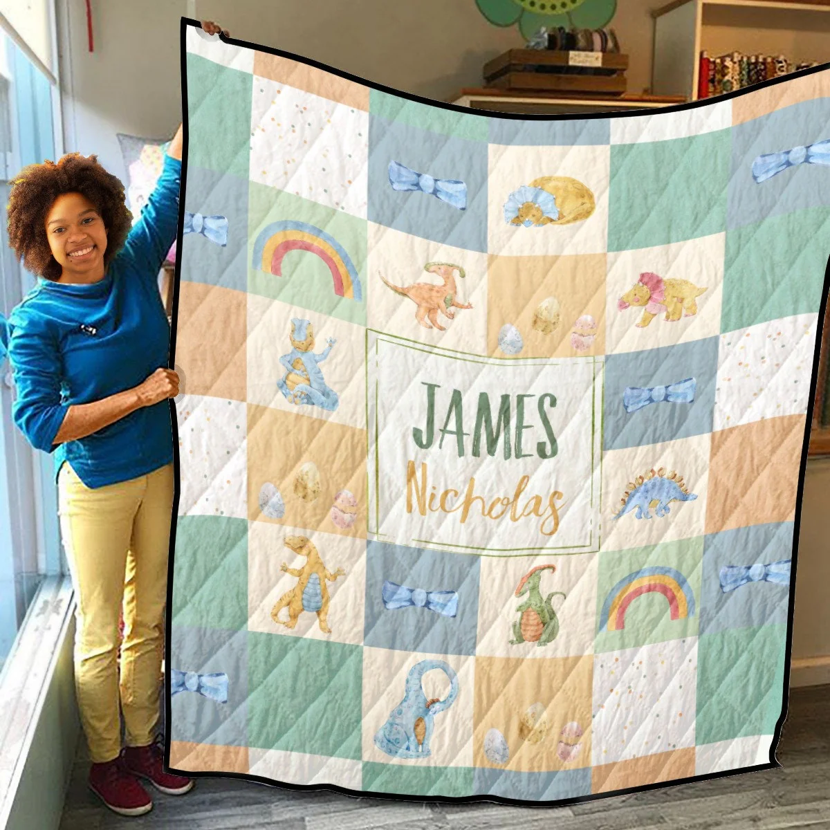 Happy Dinos Personalized Quilted Bedspread Set - Image 4