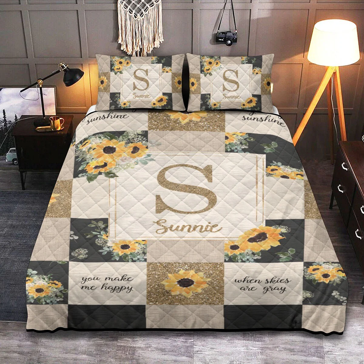 Hello Sunshine Patchwork Personalized Quilted Bedspread Set