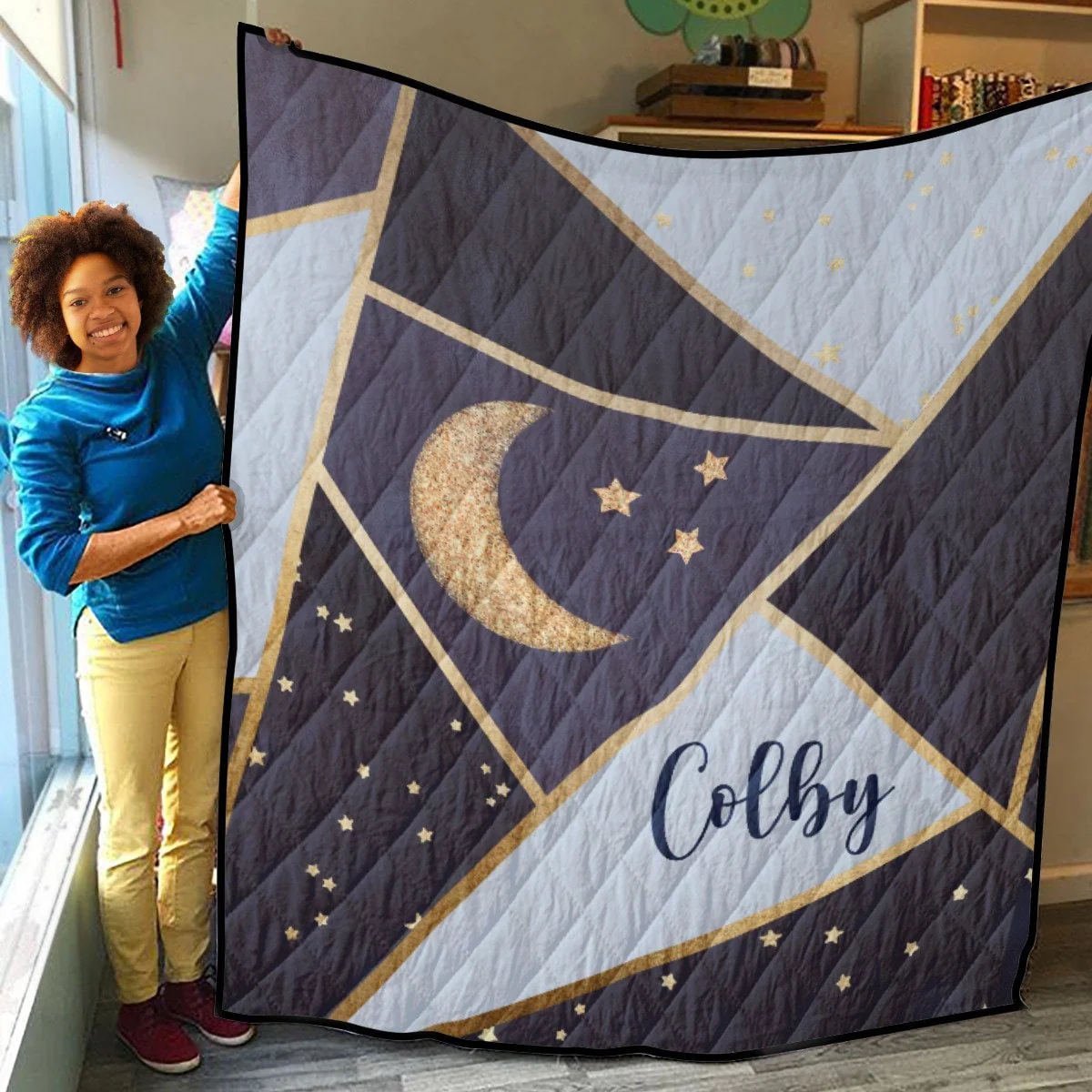 Moon and Stars Personalized Quilted Bedspread Set - Image 3
