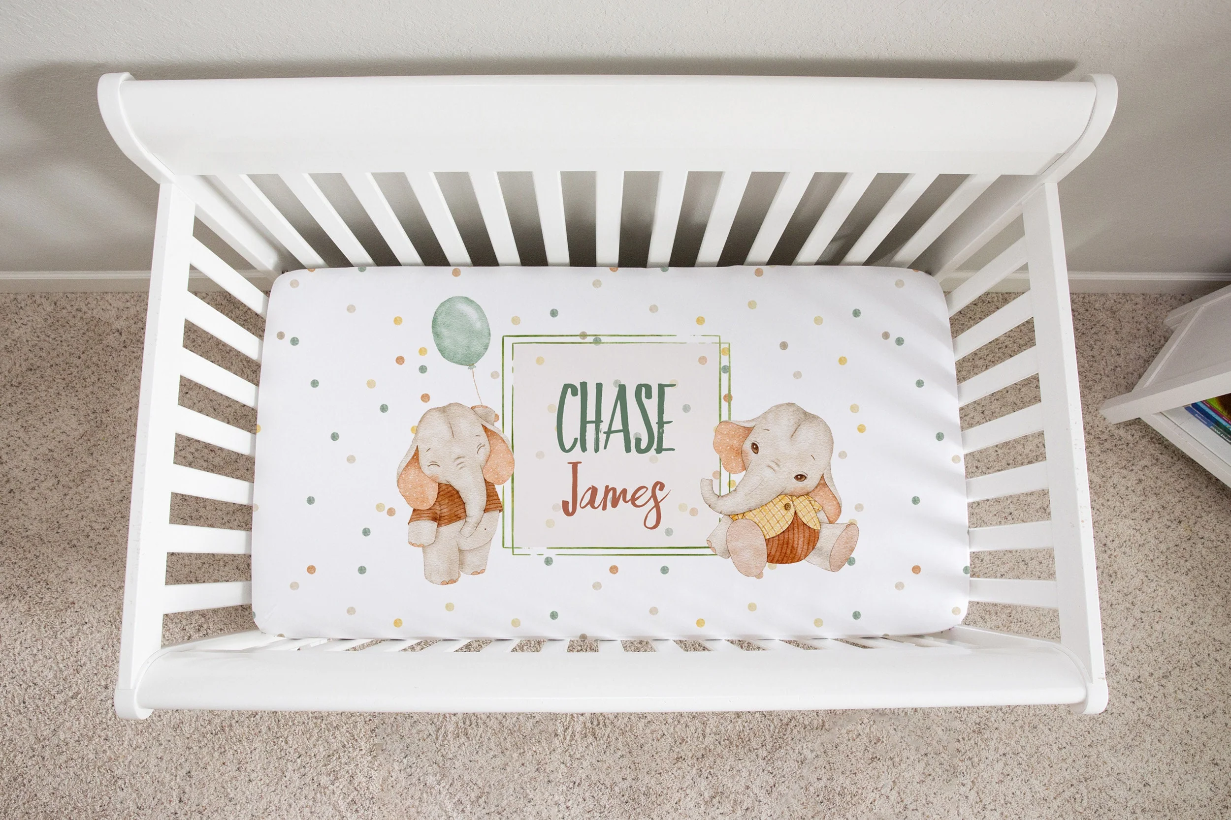 Neutral elephants Personalized Crib Sheet for Boy