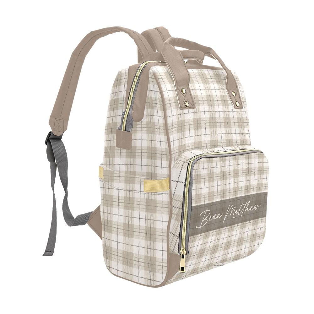 Neutral Plaid Personalized Diaper Bag - Image 4