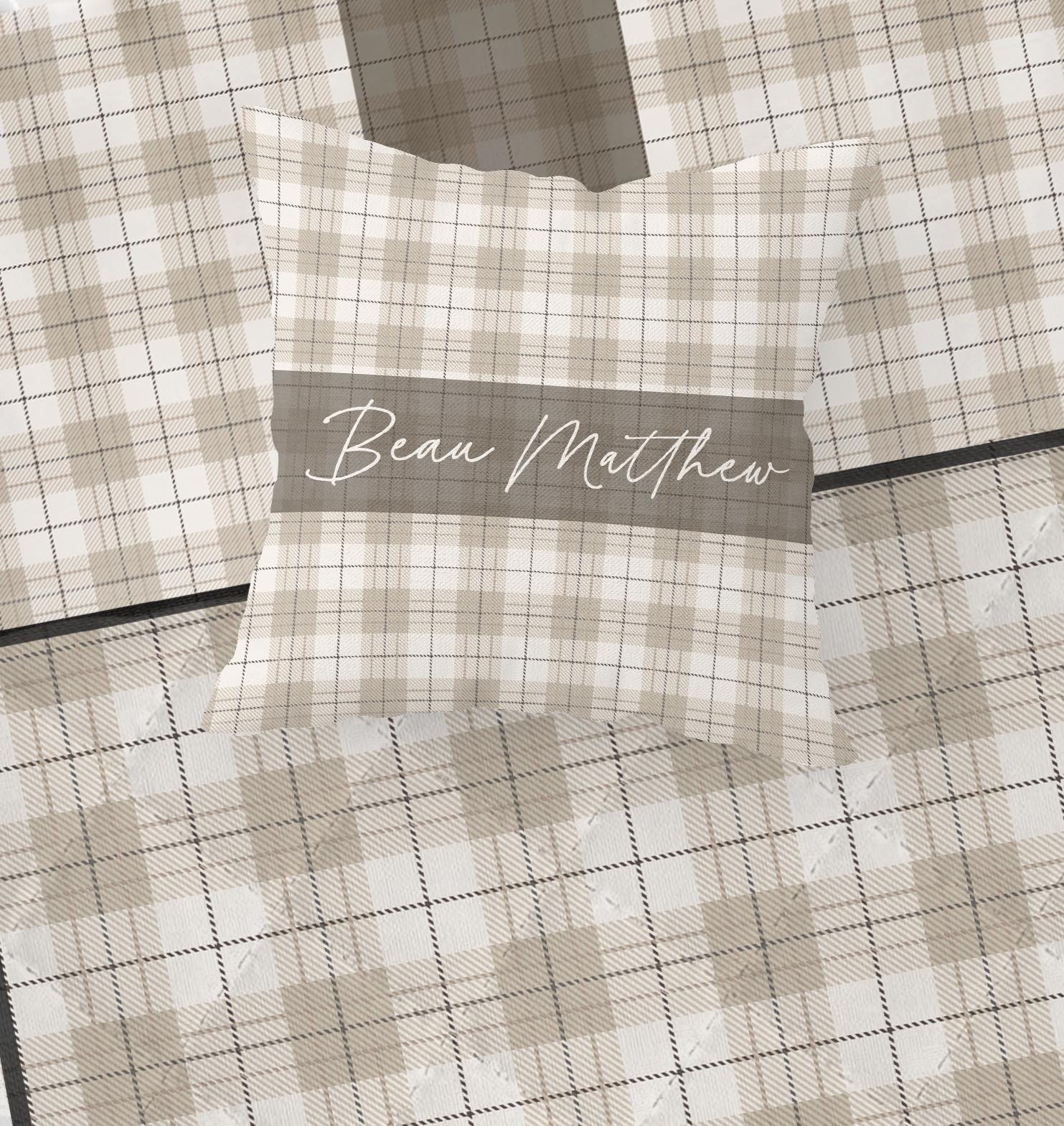 Neutral Plaid Personalized Pillow - Image 2