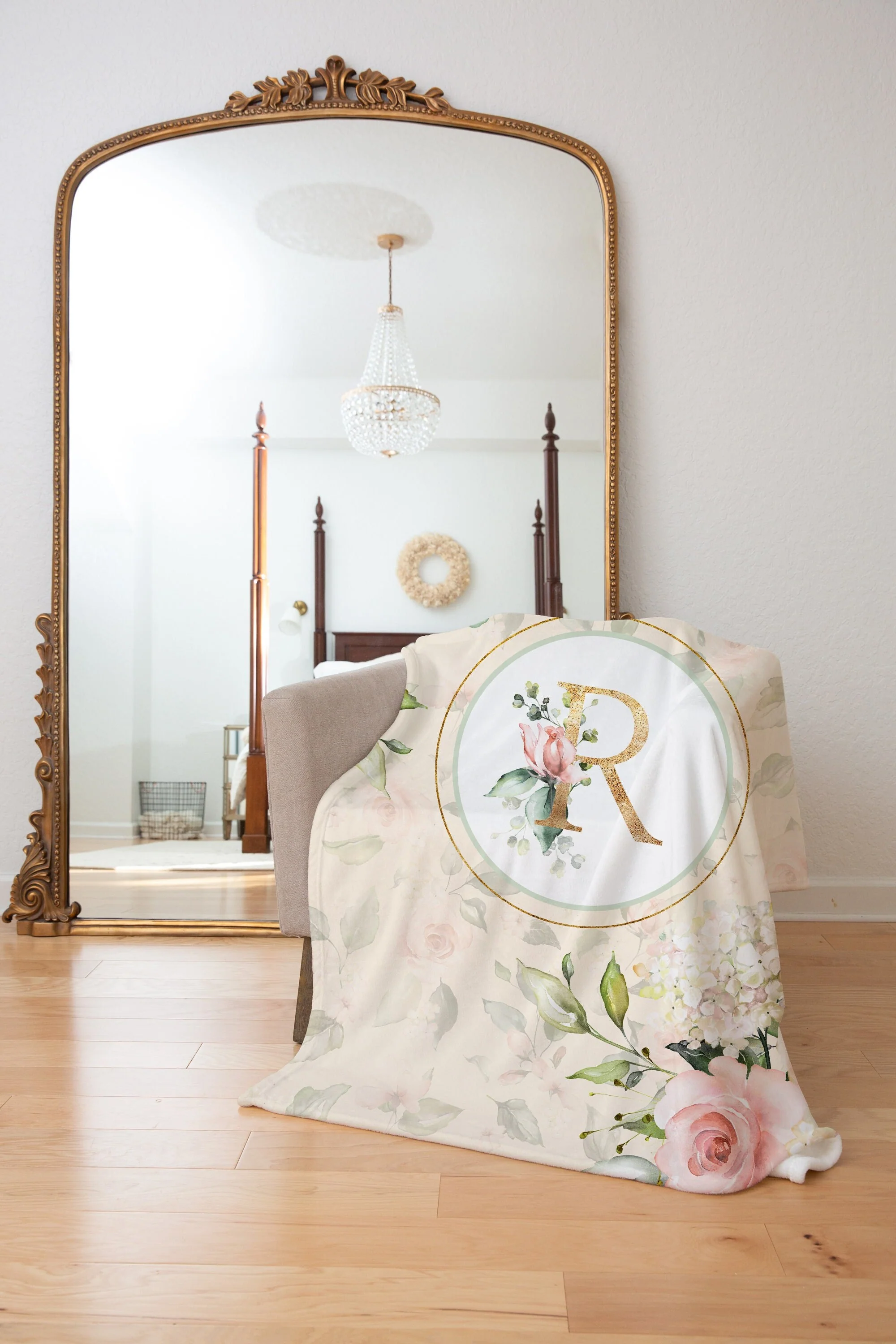 Roses Garden Cream Monogrammed Blanket for Girl - Image 2