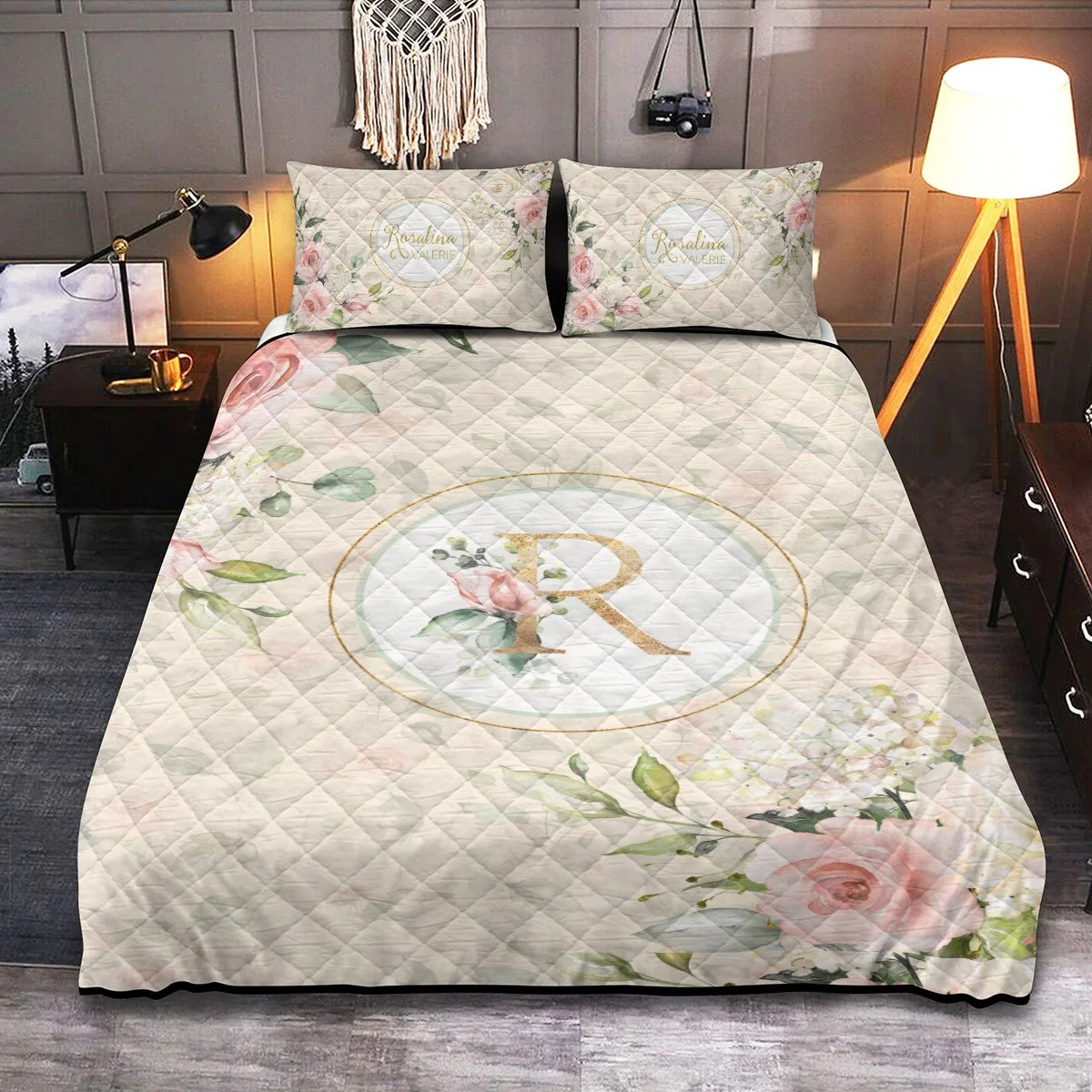 Roses Garden Personalized Quilted Bedspread Set