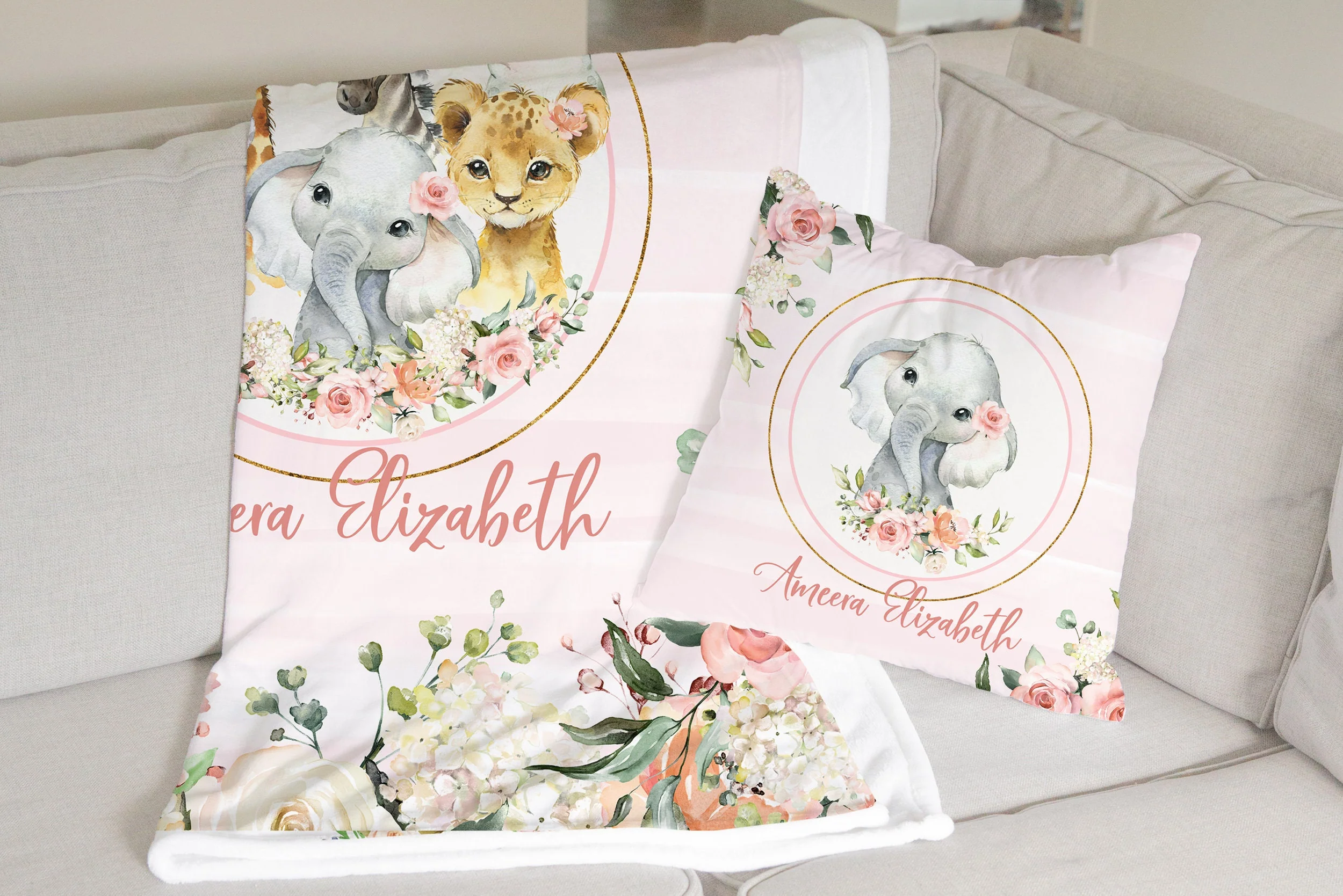 Roses Garden with Safari Animals Personalized Blanket for Girl - Image 3