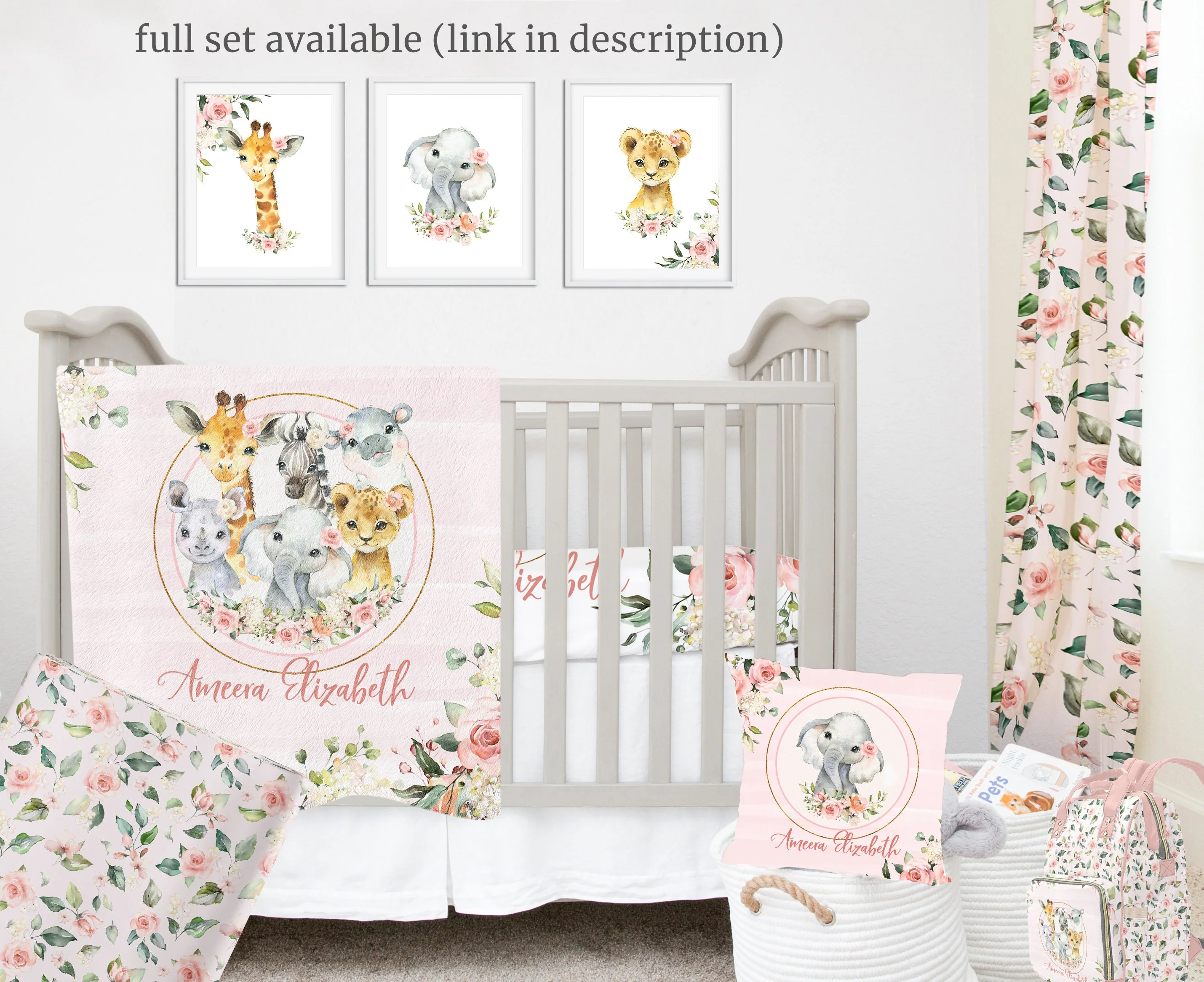 Roses Garden with Safari Animals Personalized Blanket for Girl - Image 5