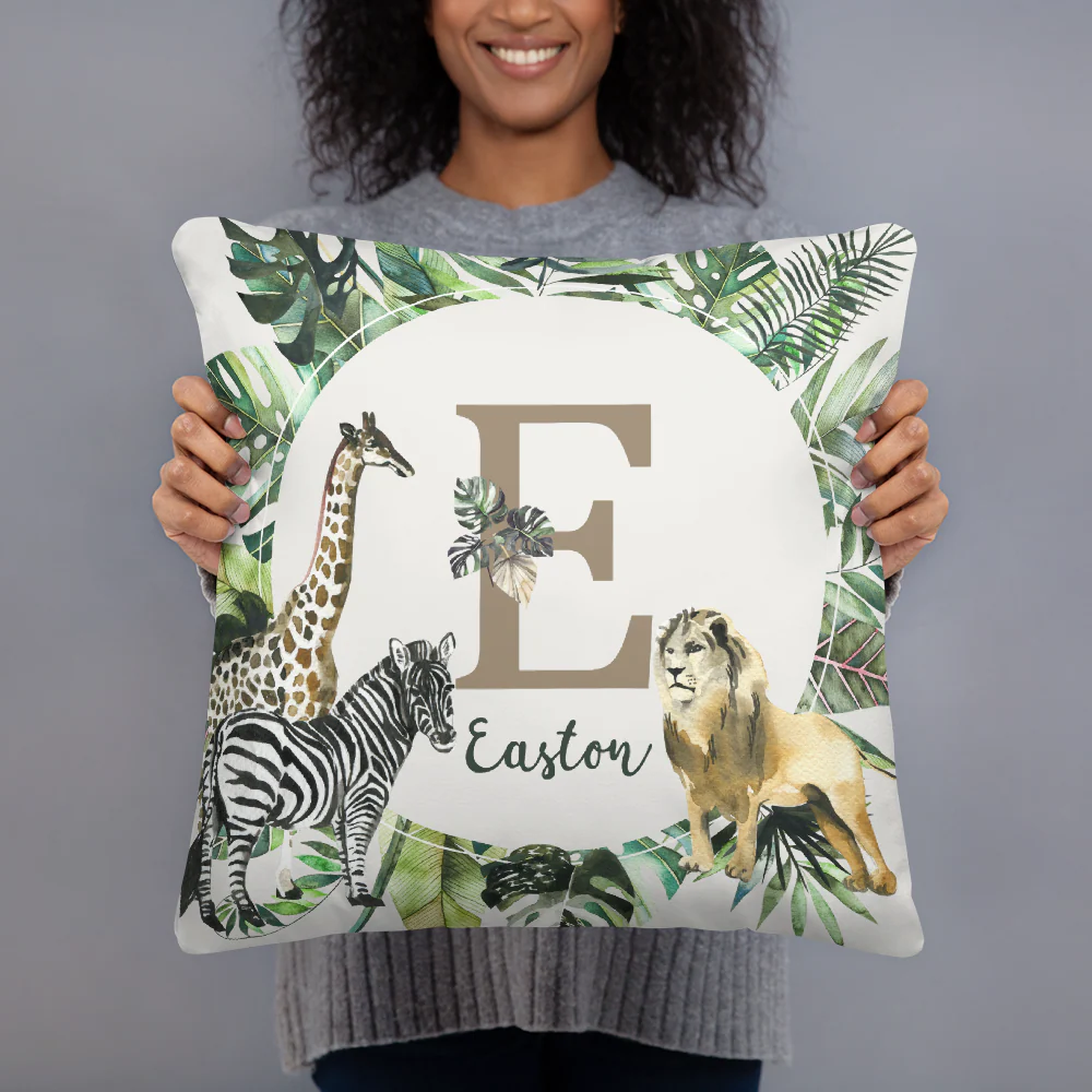 Safari Animals Monogrammed Pillow for Boy - Image 4
