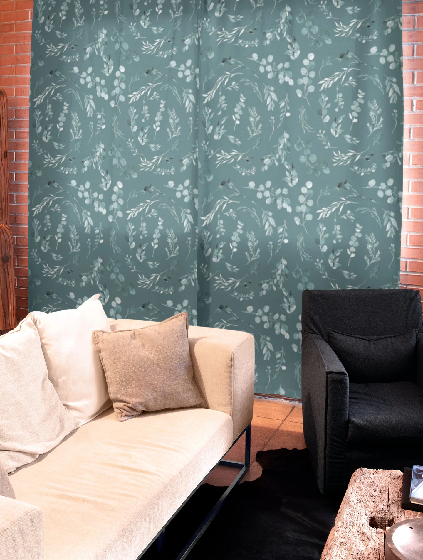Teal Leaves Blackout Curtains - Image 2