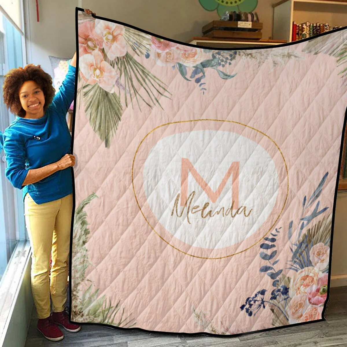 Tropical Flowers Personalized Quilted Bedspread Set - Image 3