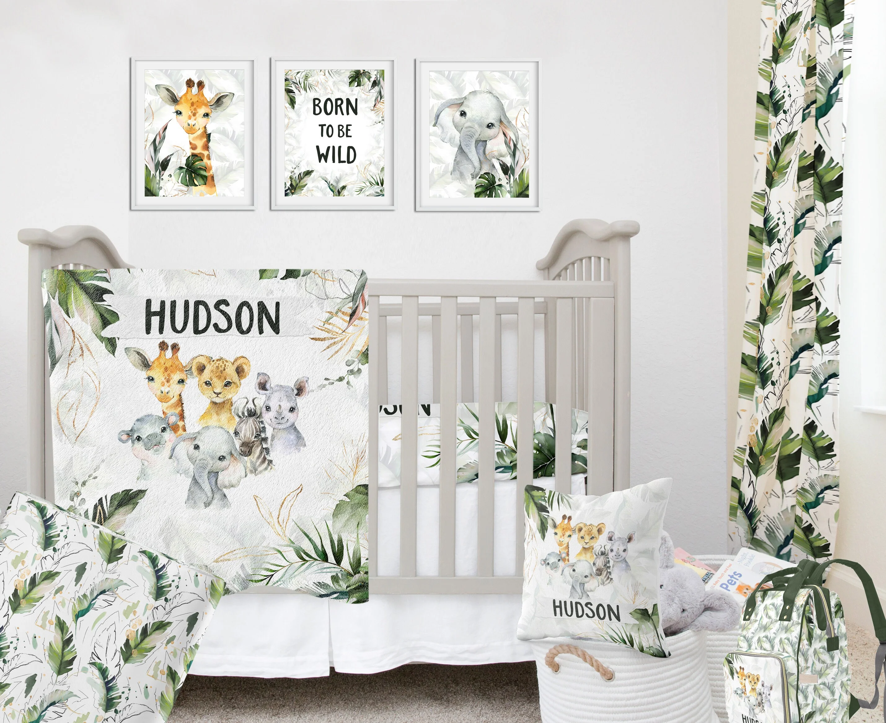 Tropical with Safari Animals Personalized Diaper Bag - Image 8