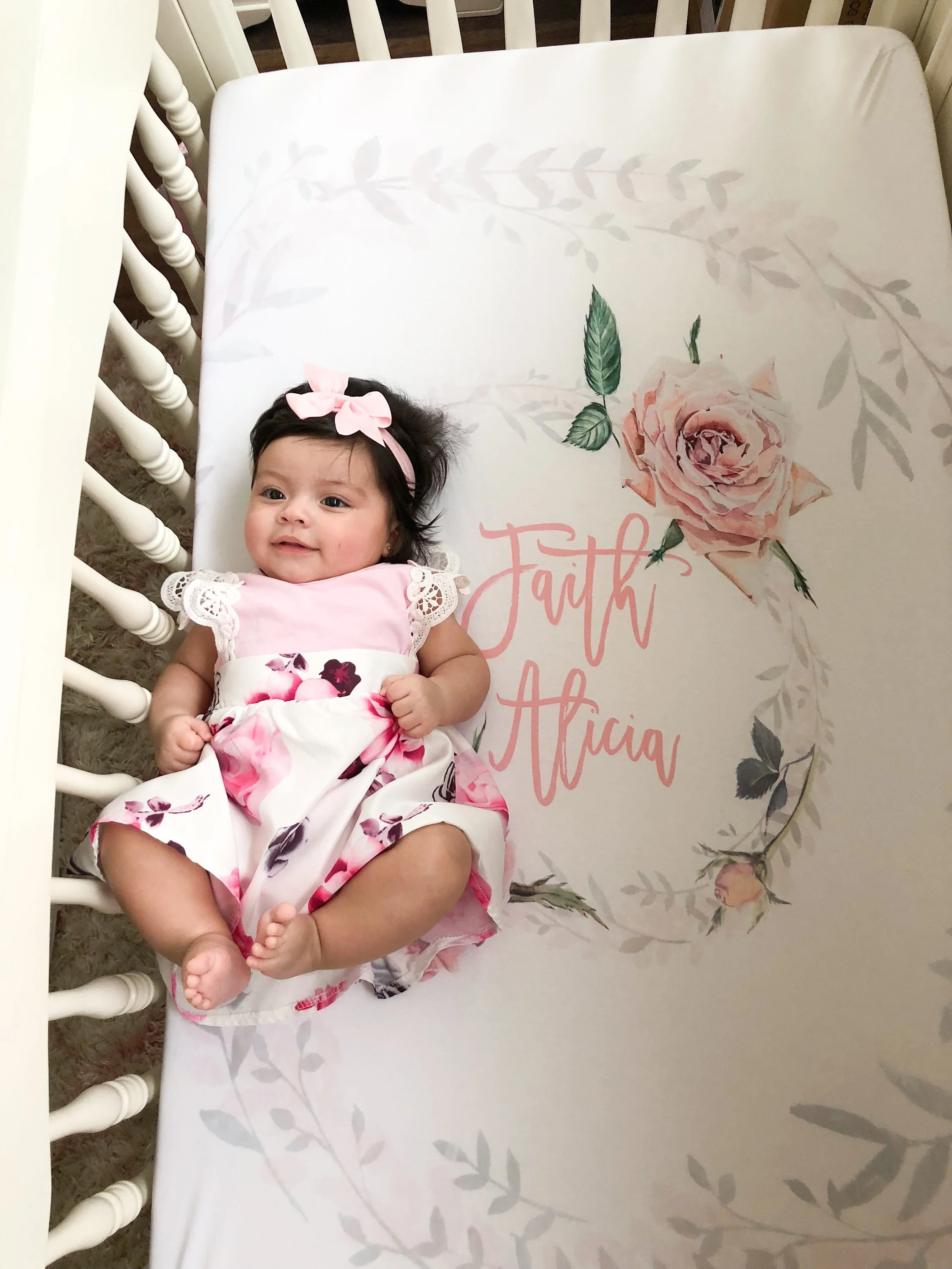 Vintage Roses Personalized Crib Sheet for Girl - Image 5